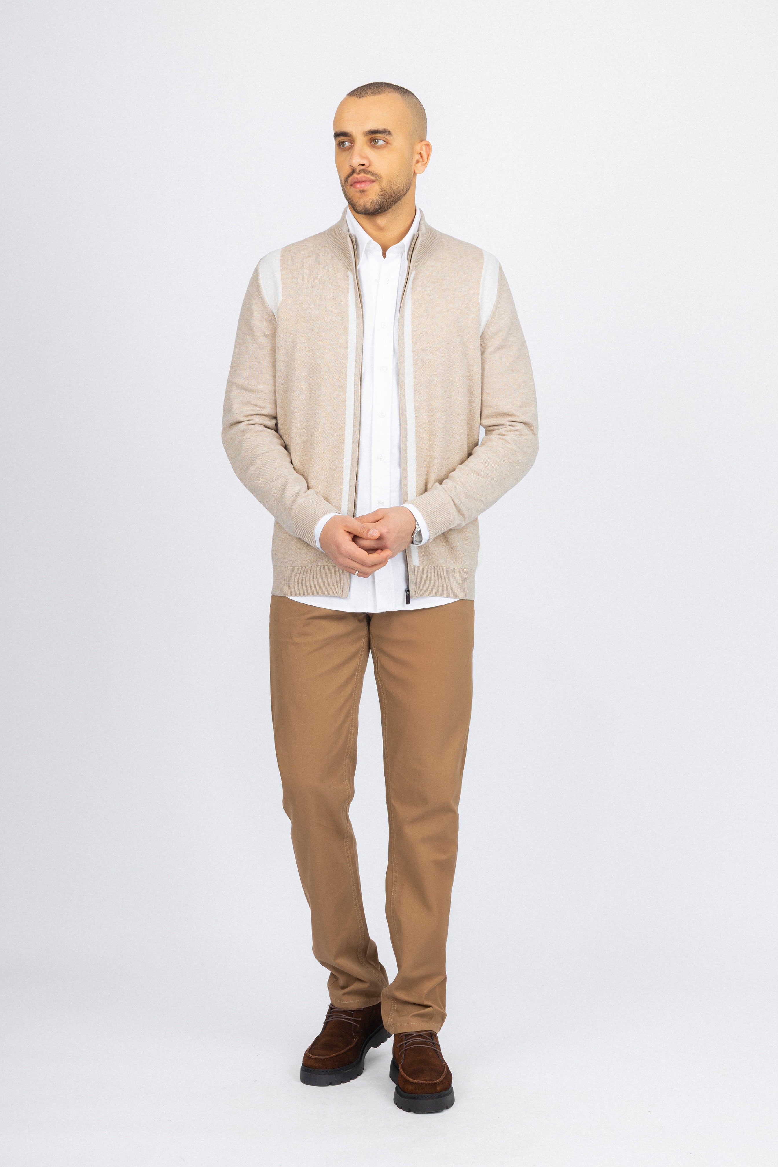 Beige Jacquard Knitted Jacket