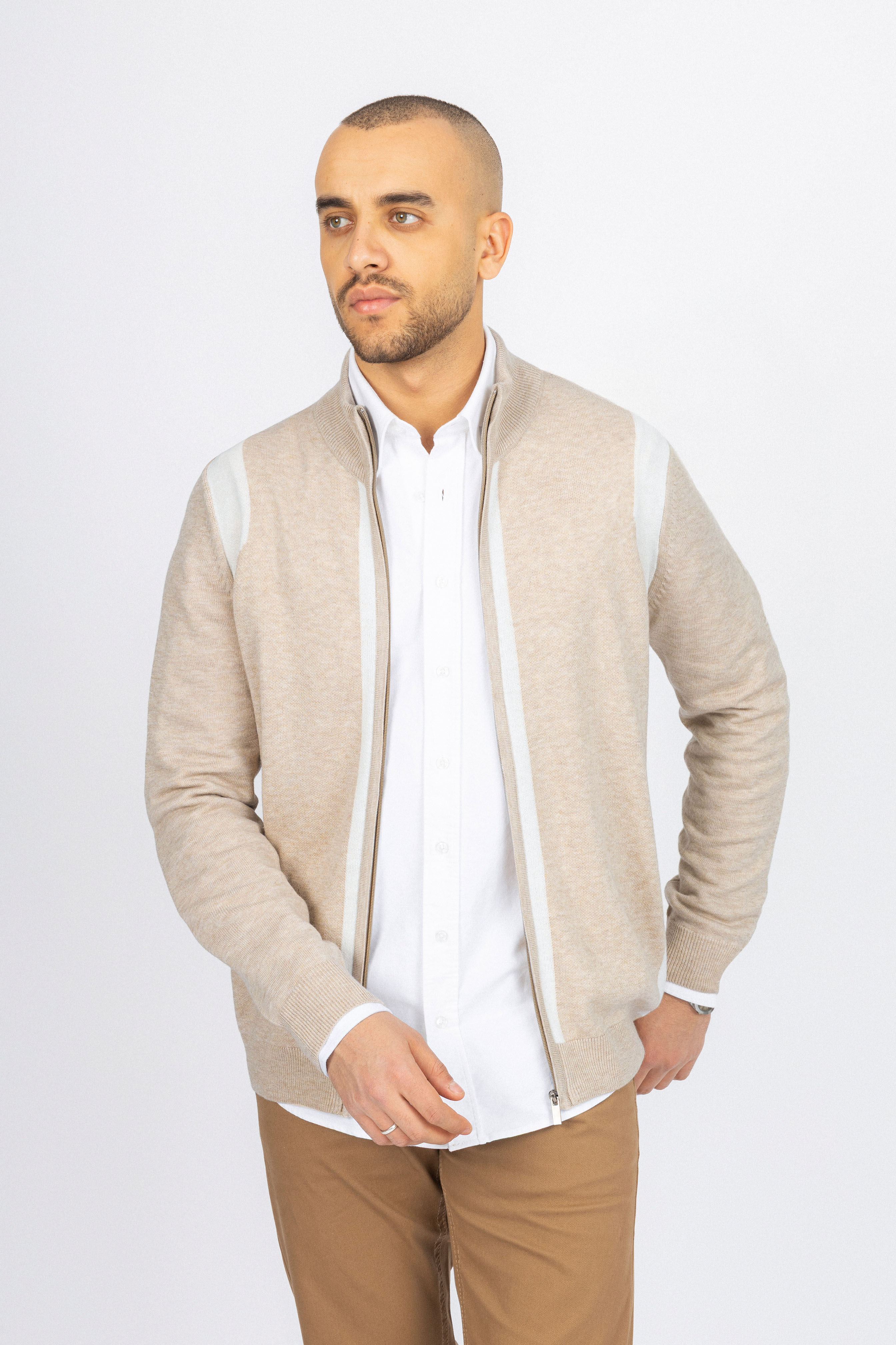 Beige Jacquard Knitted Jacket