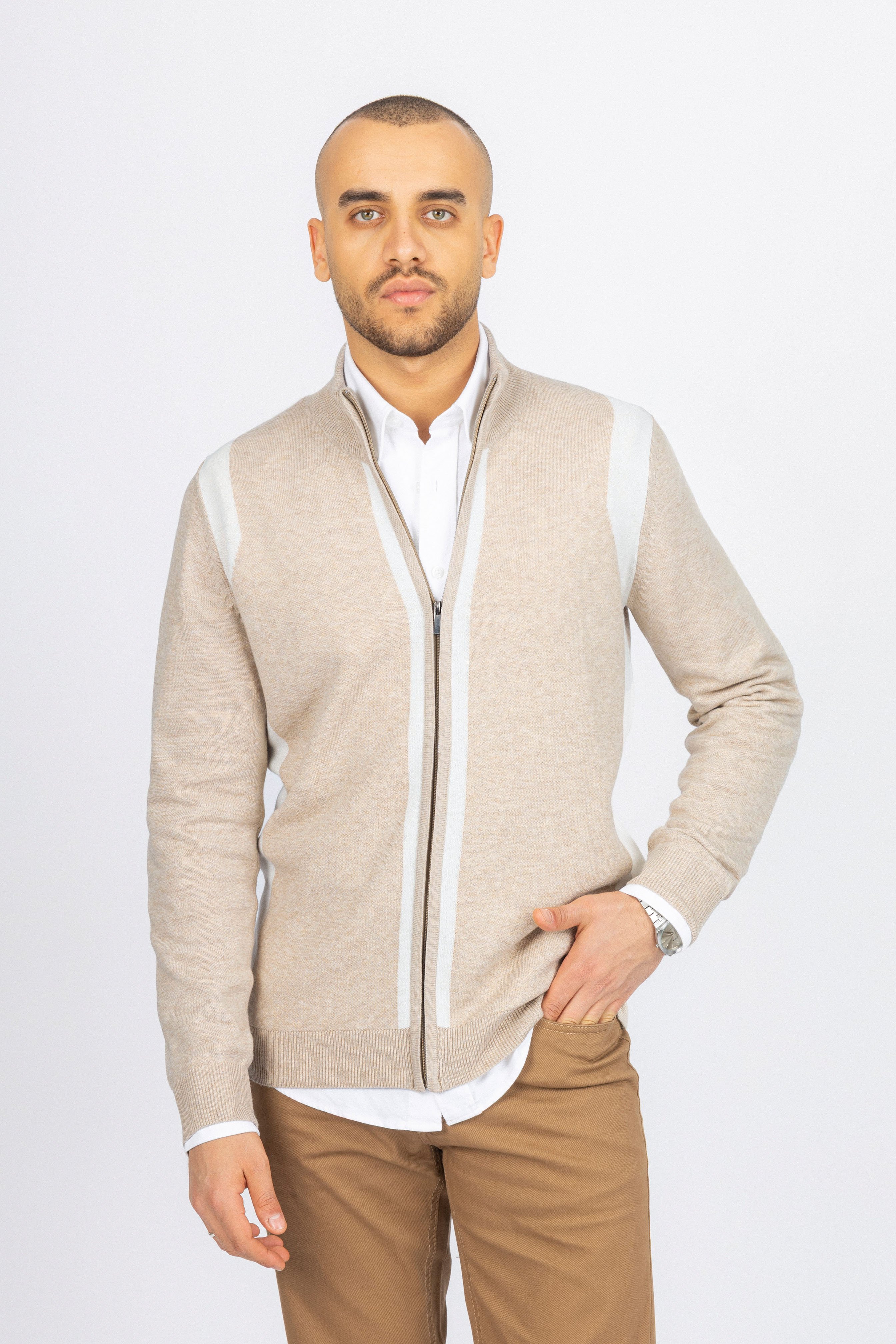 Beige Jacquard Knitted Jacket