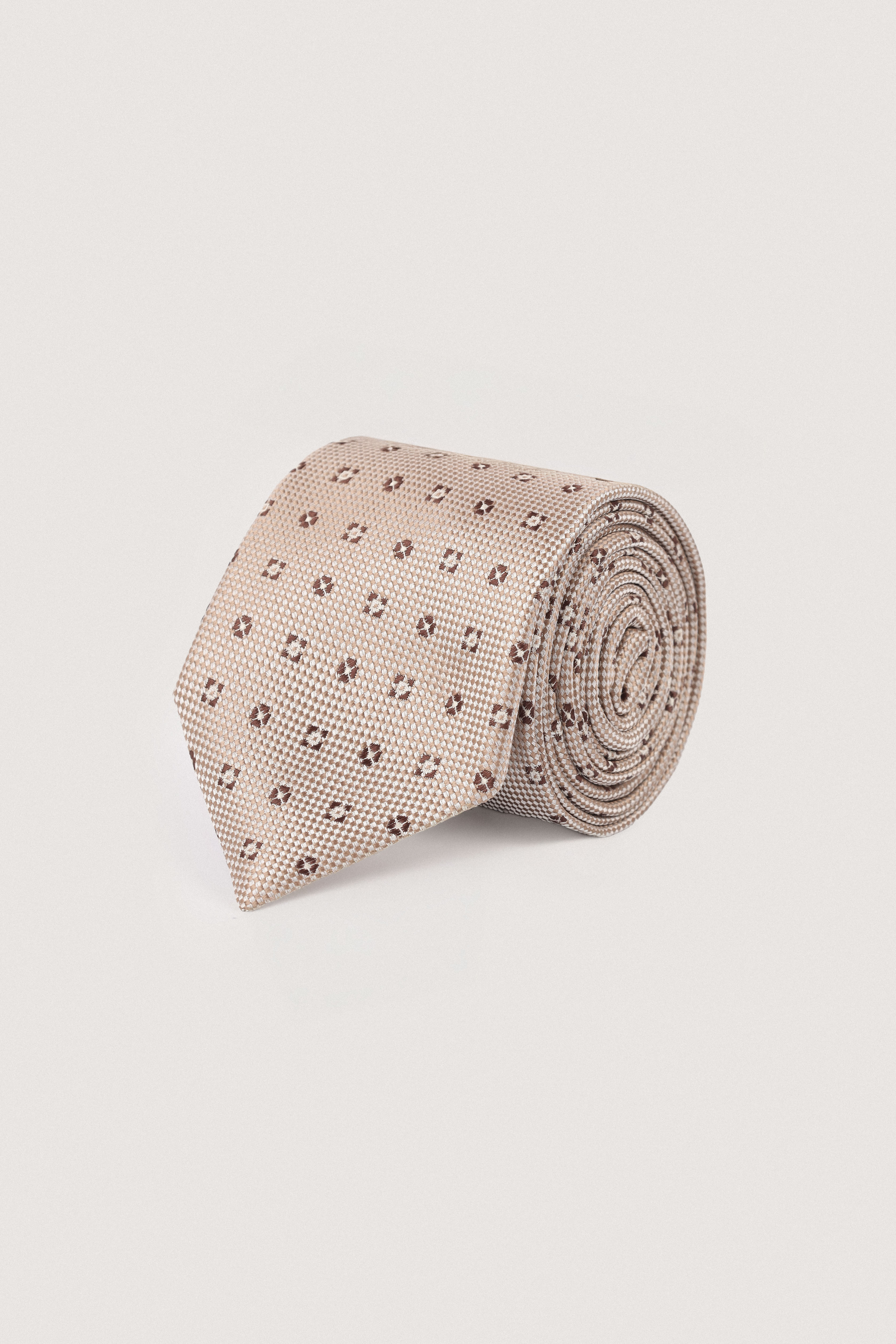 Beige Jacquard Necktie with Handkerchief