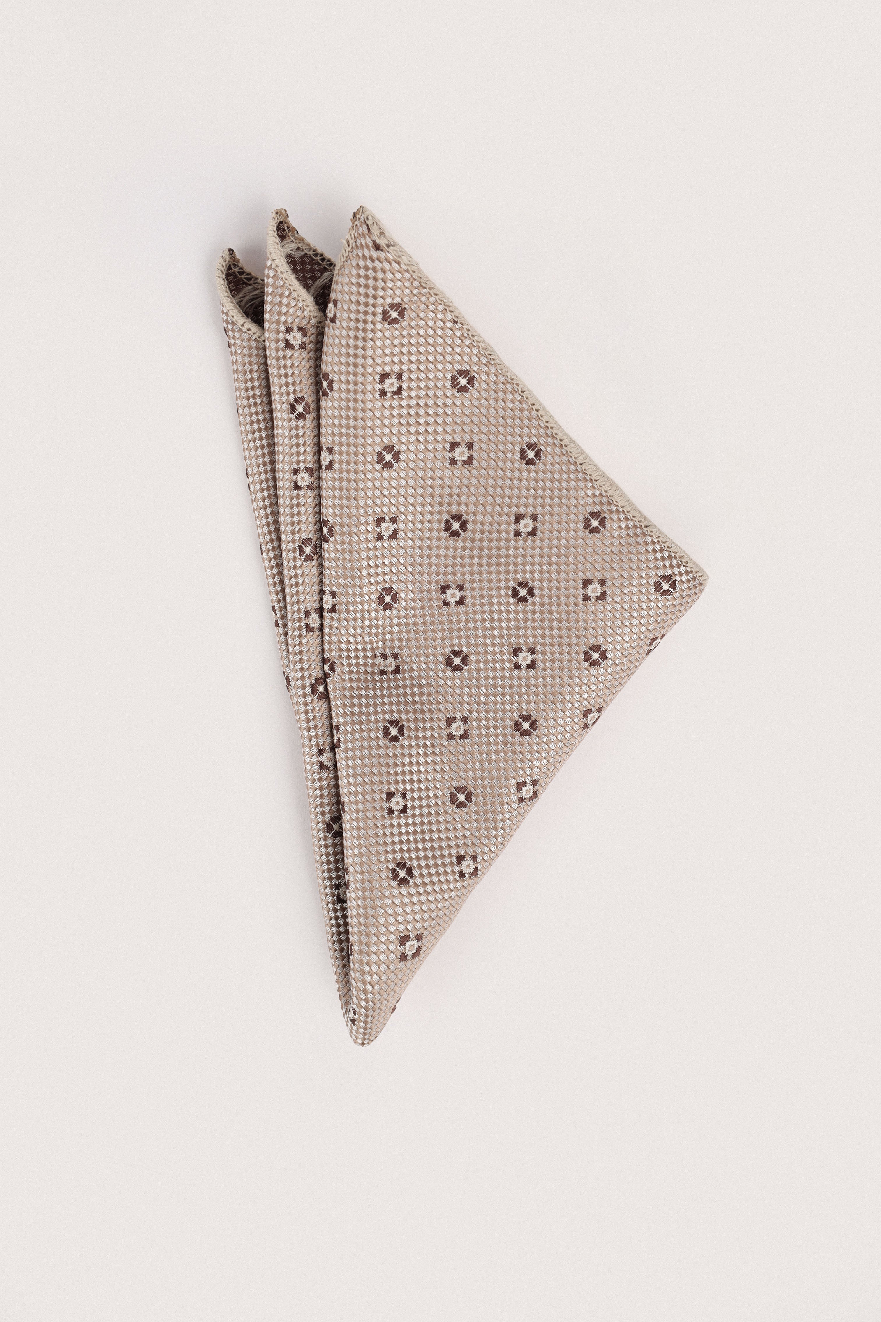 Beige Jacquard Necktie with Handkerchief