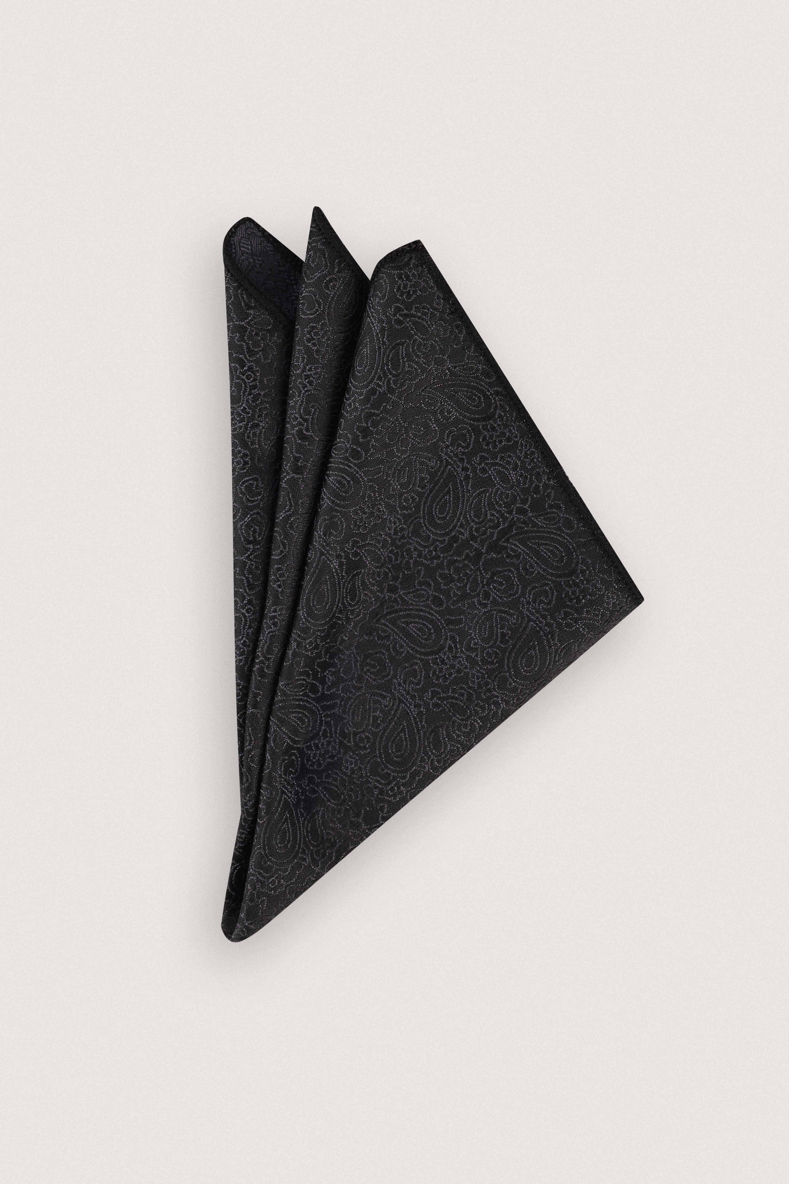 Black Jacquard Necktie with Handkerchief
