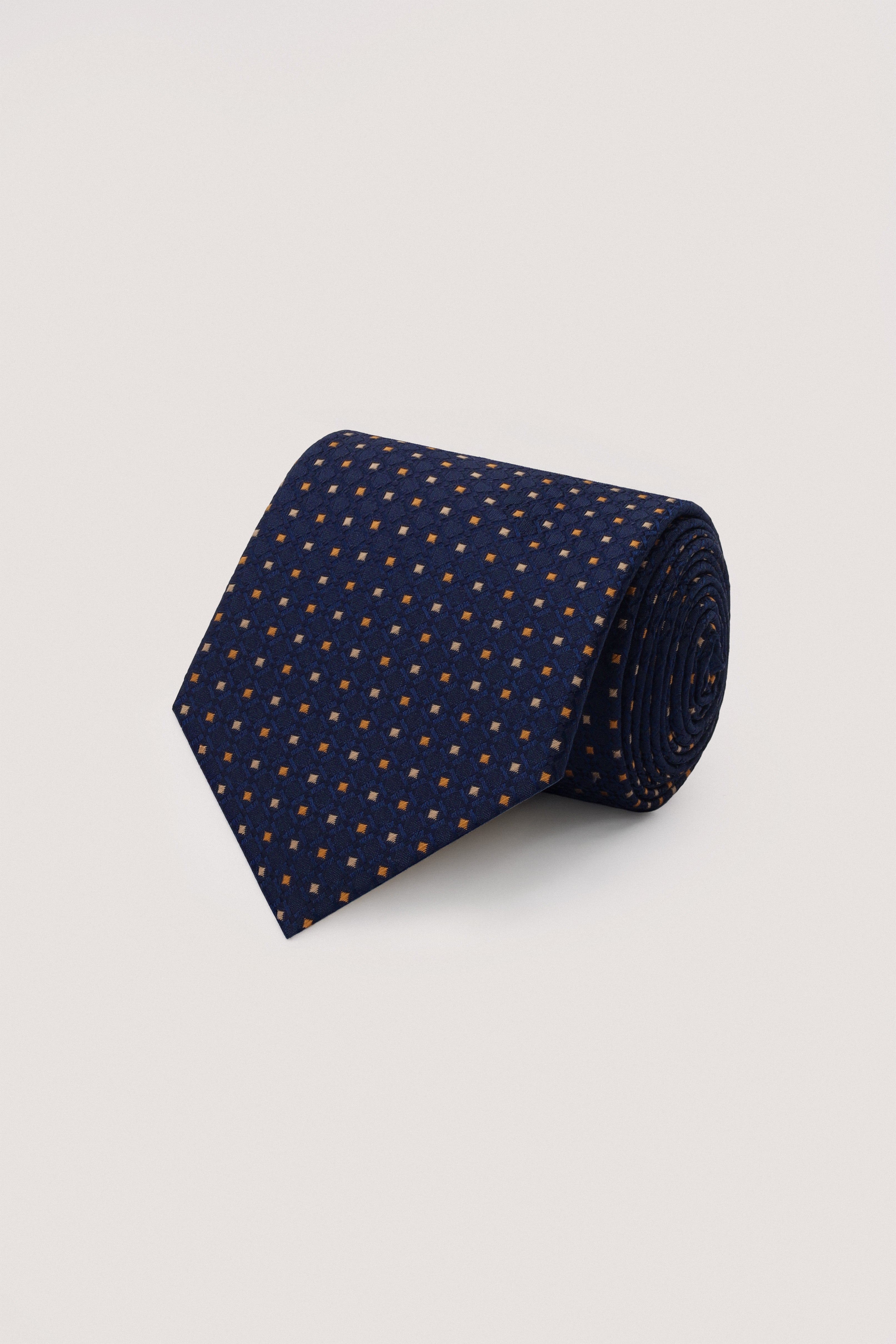 Dark Navy Jacquard Necktie with Handkerchief