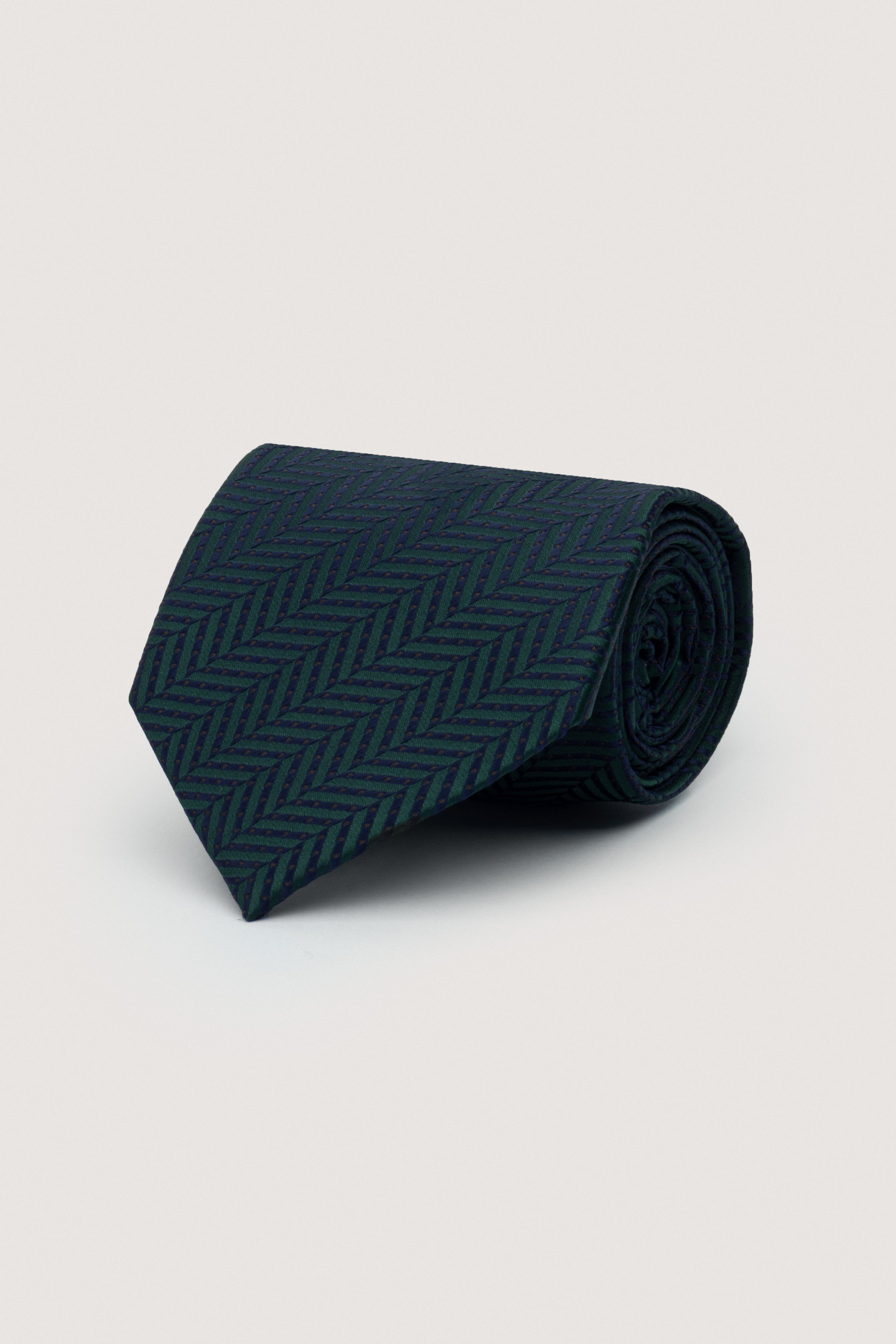 Dark Green Jacquard Necktie with Handkerchief - De Backers - 1