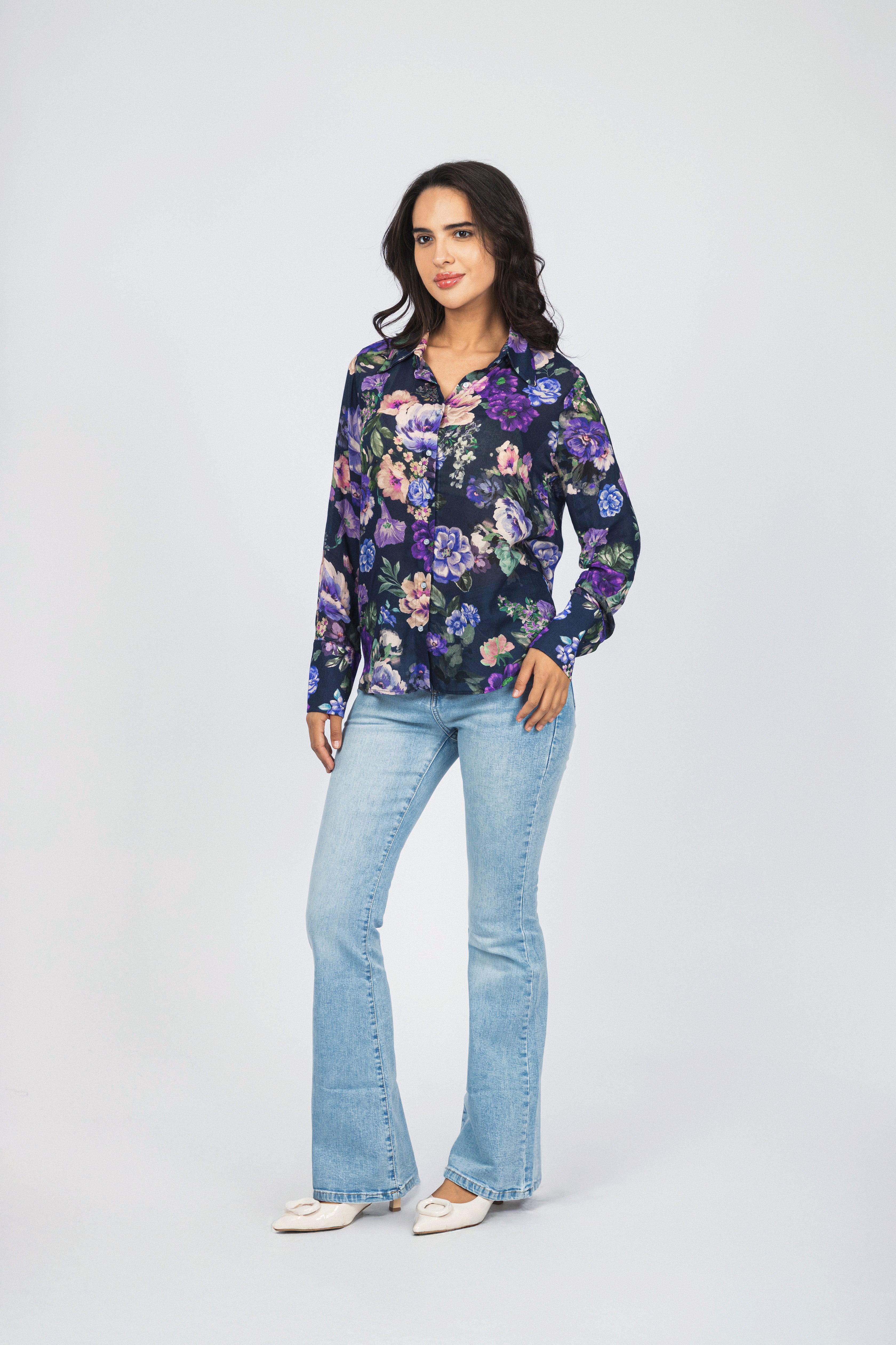 Dark Purple Printed Classic Shirt