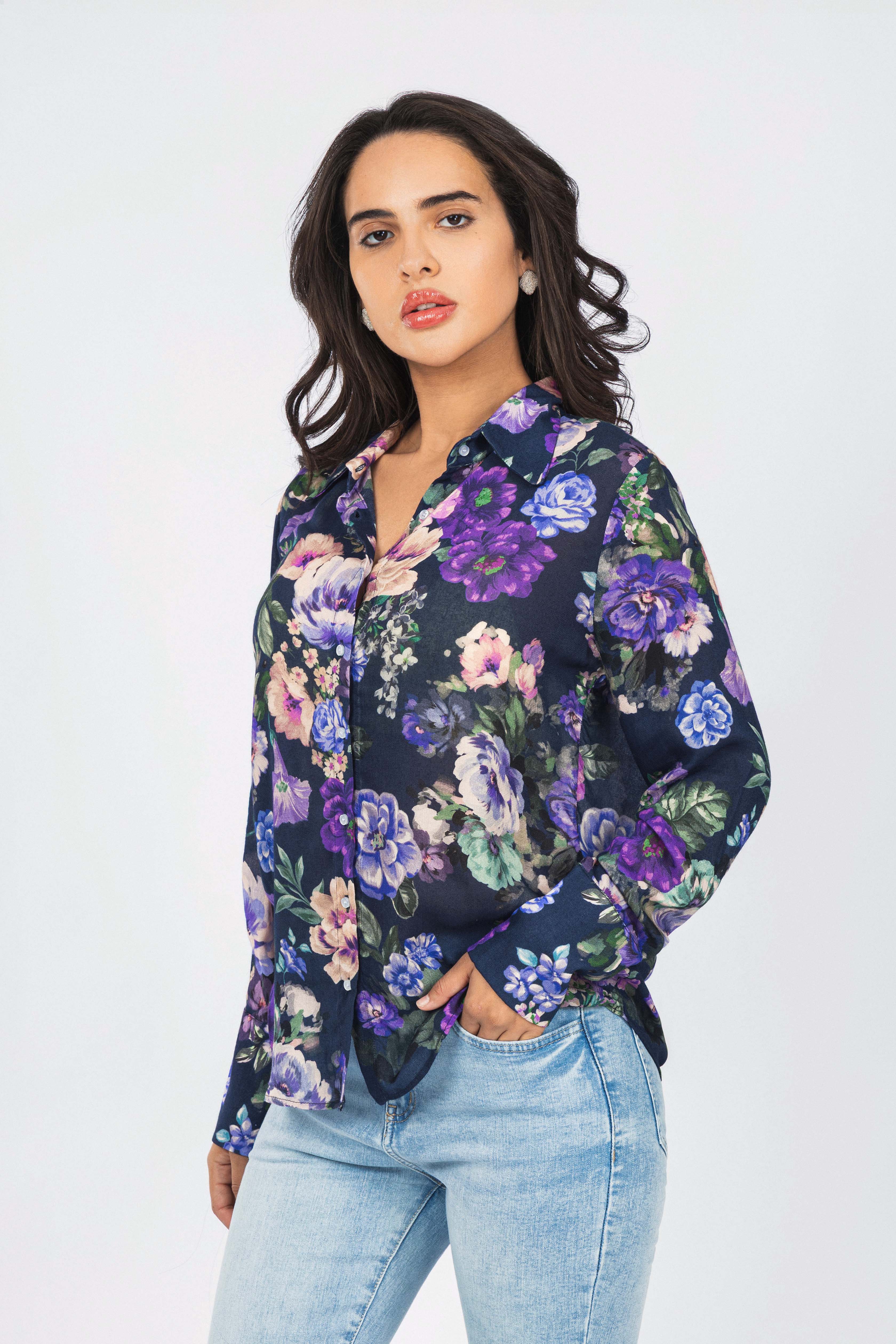 Dark Purple Printed Classic Shirt