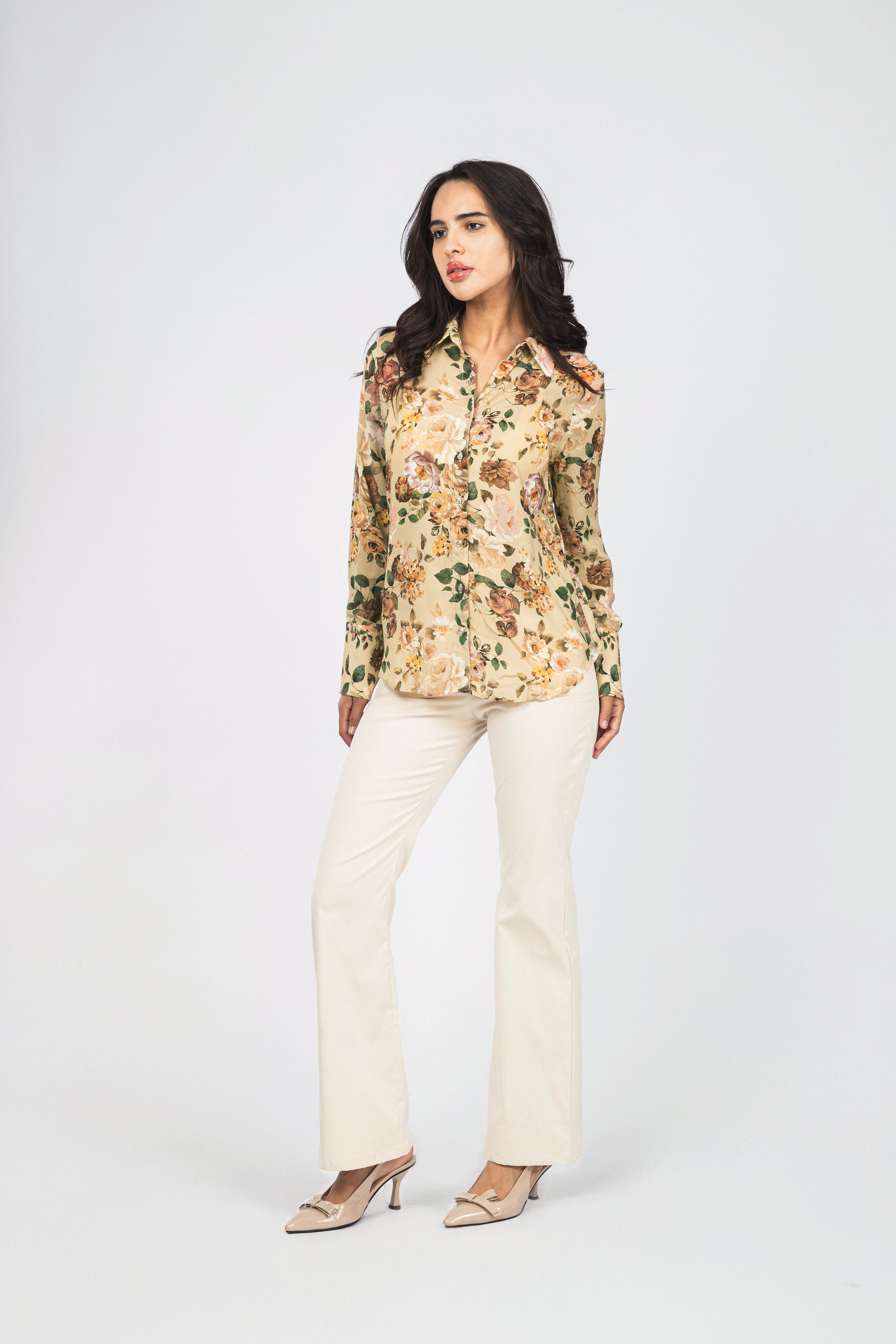 Dark Beige Printed Classic Shirt