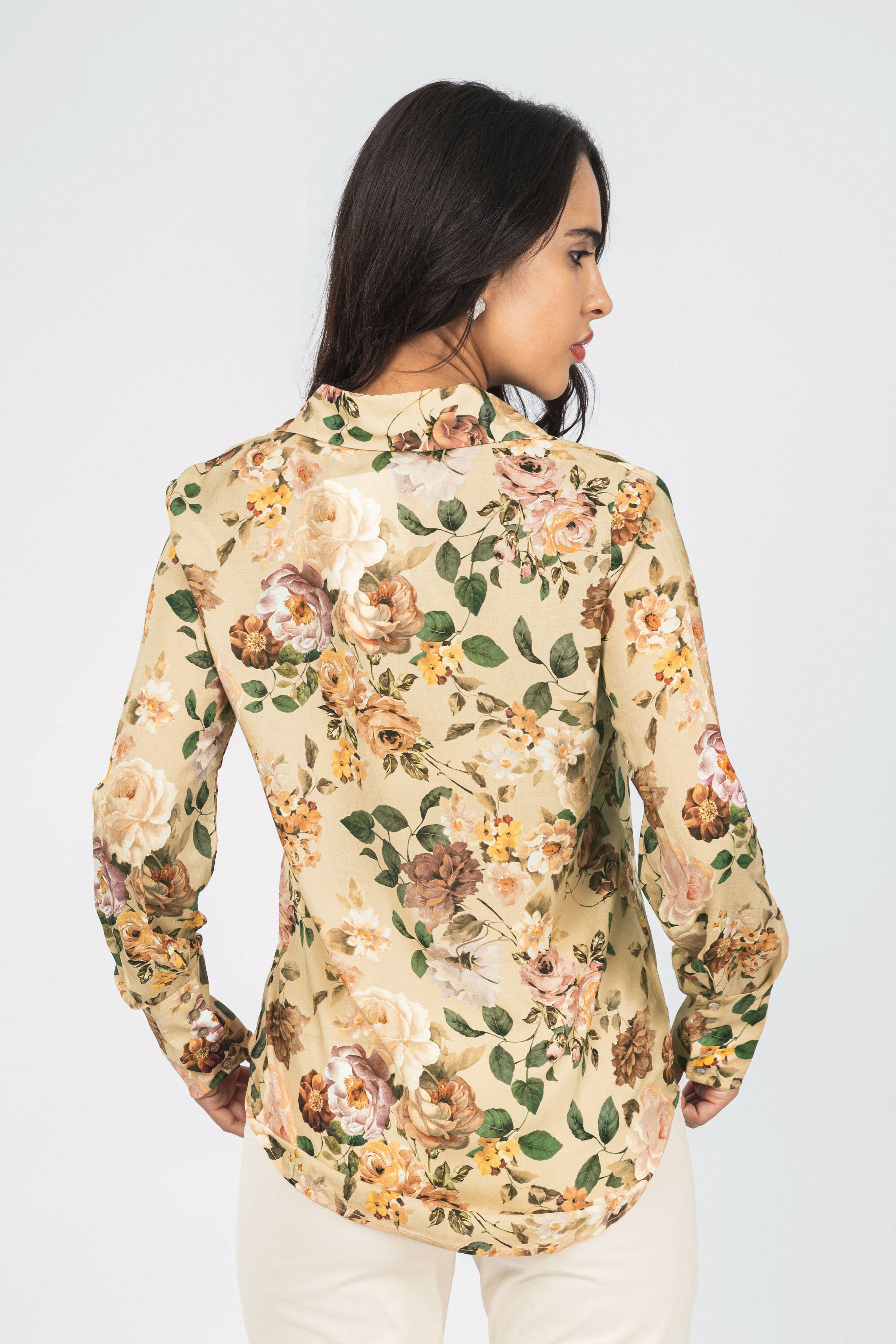 Dark Beige Printed Classic Shirt