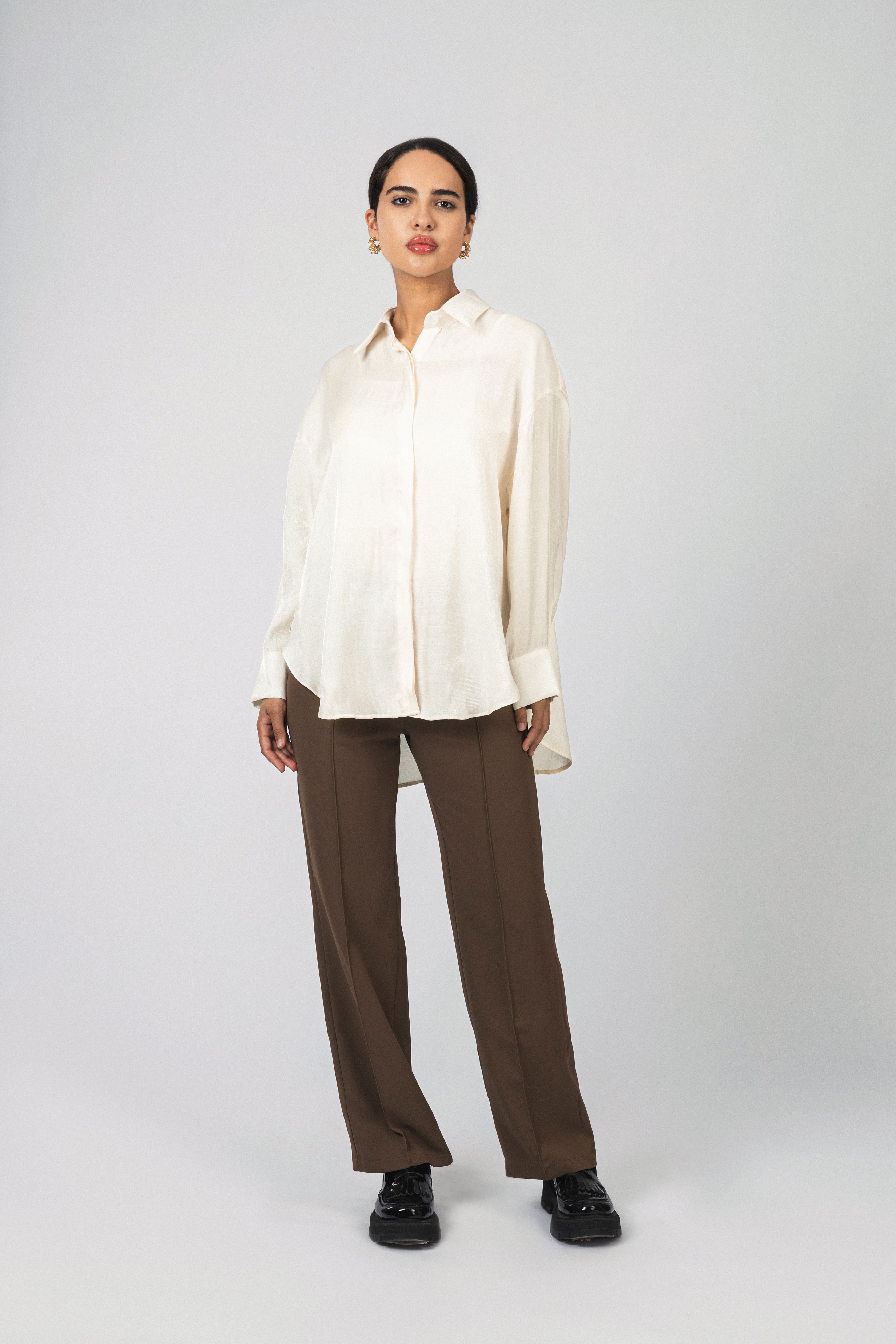 Off White Sheen Chiffon Classic Shirt