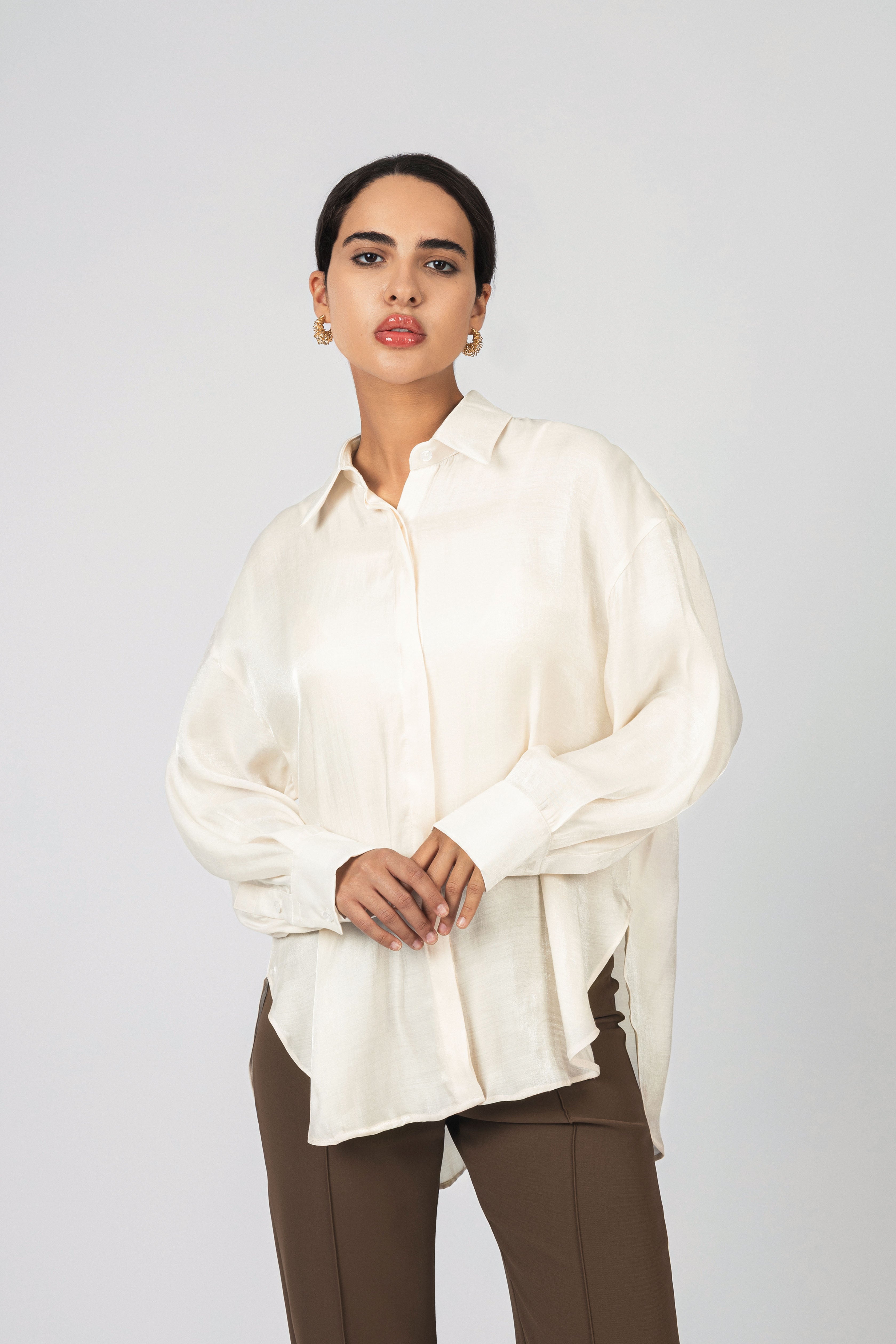 Off White Sheen Chiffon Classic Shirt