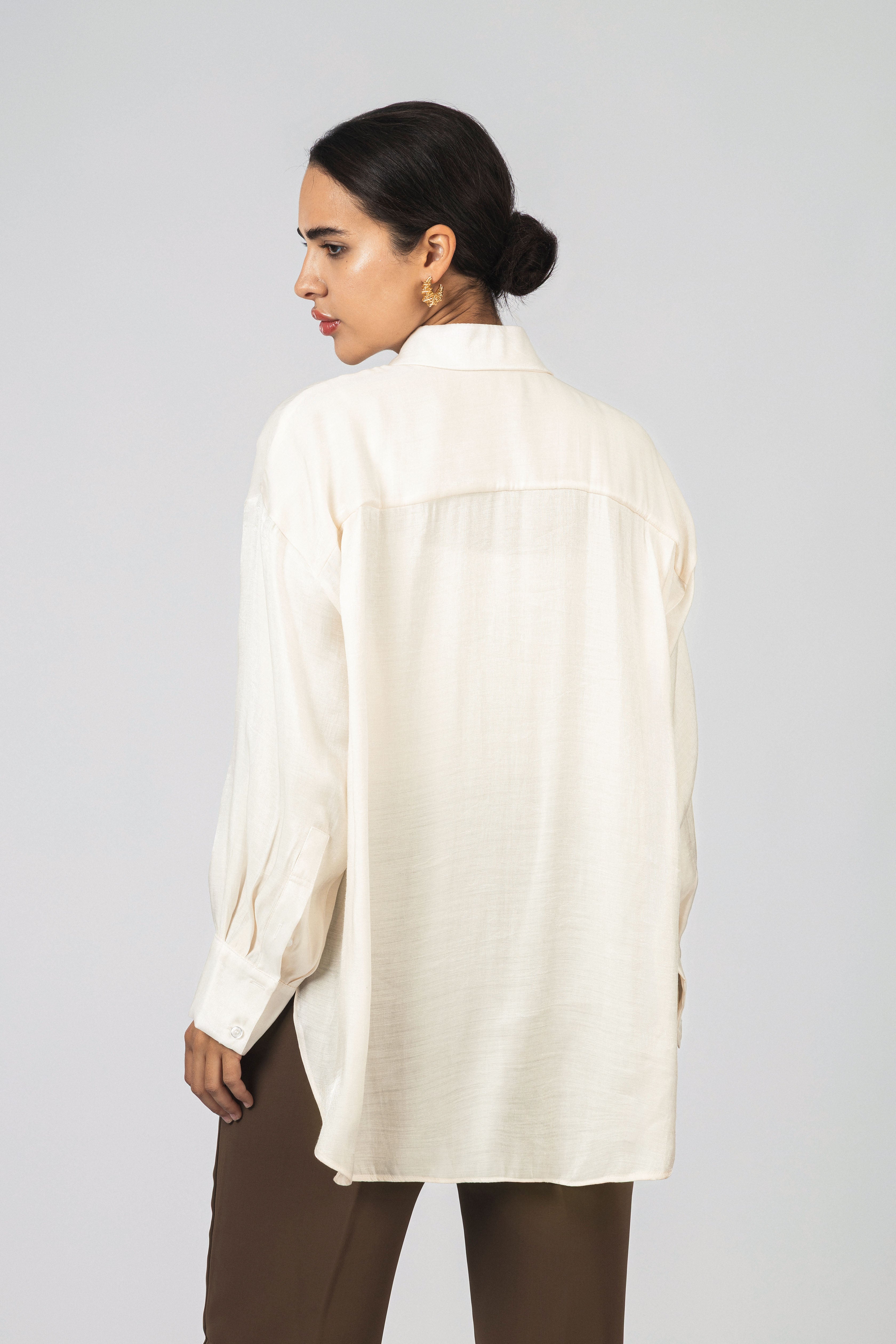 Off White Sheen Chiffon Classic Shirt