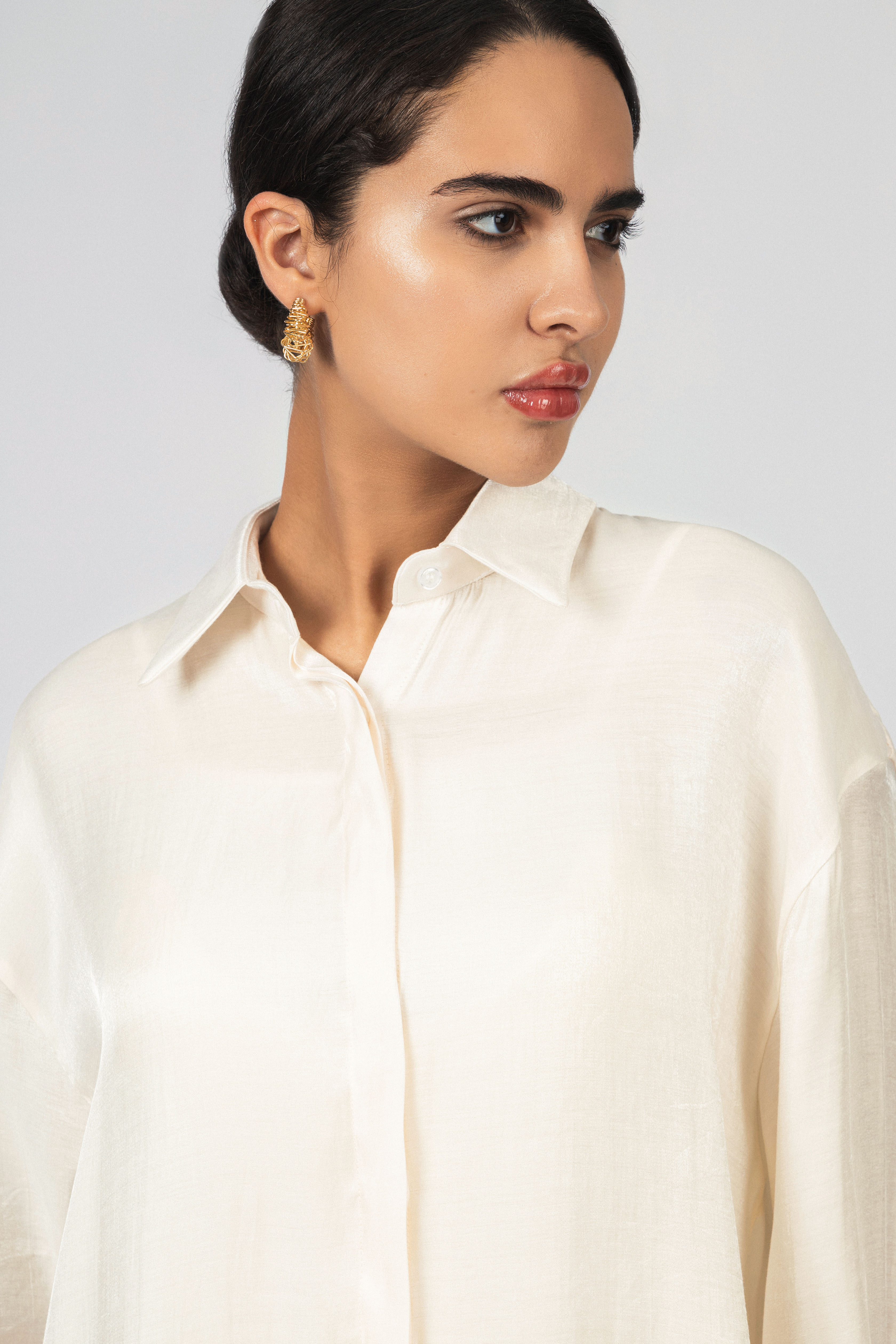 Off White Sheen Chiffon Classic Shirt
