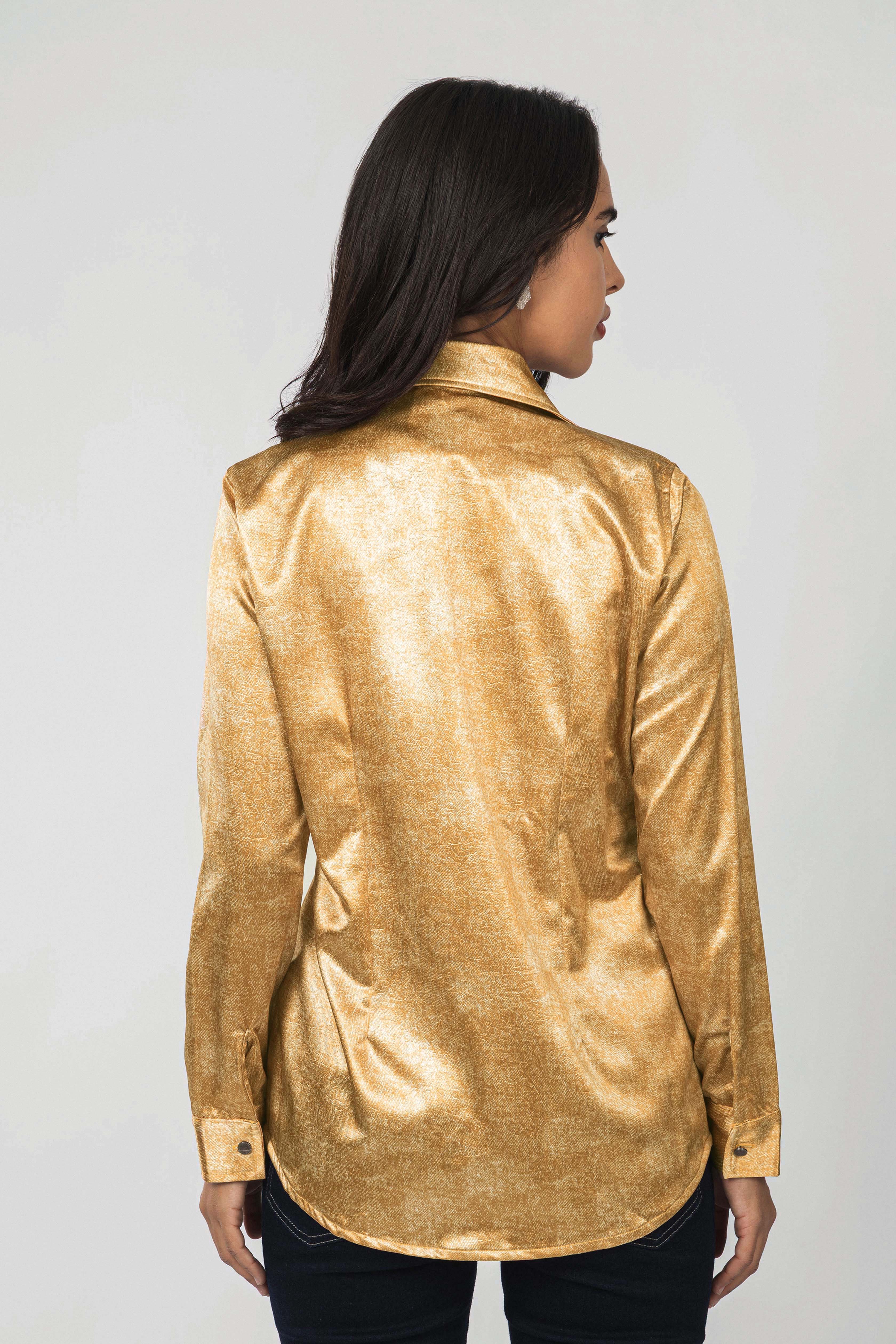 Mustard Patterned Sheen Chiffon Classic Shirt