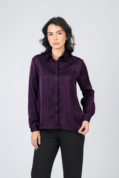 Dark Purple Printed Sheen Chiffon Classic Shirt