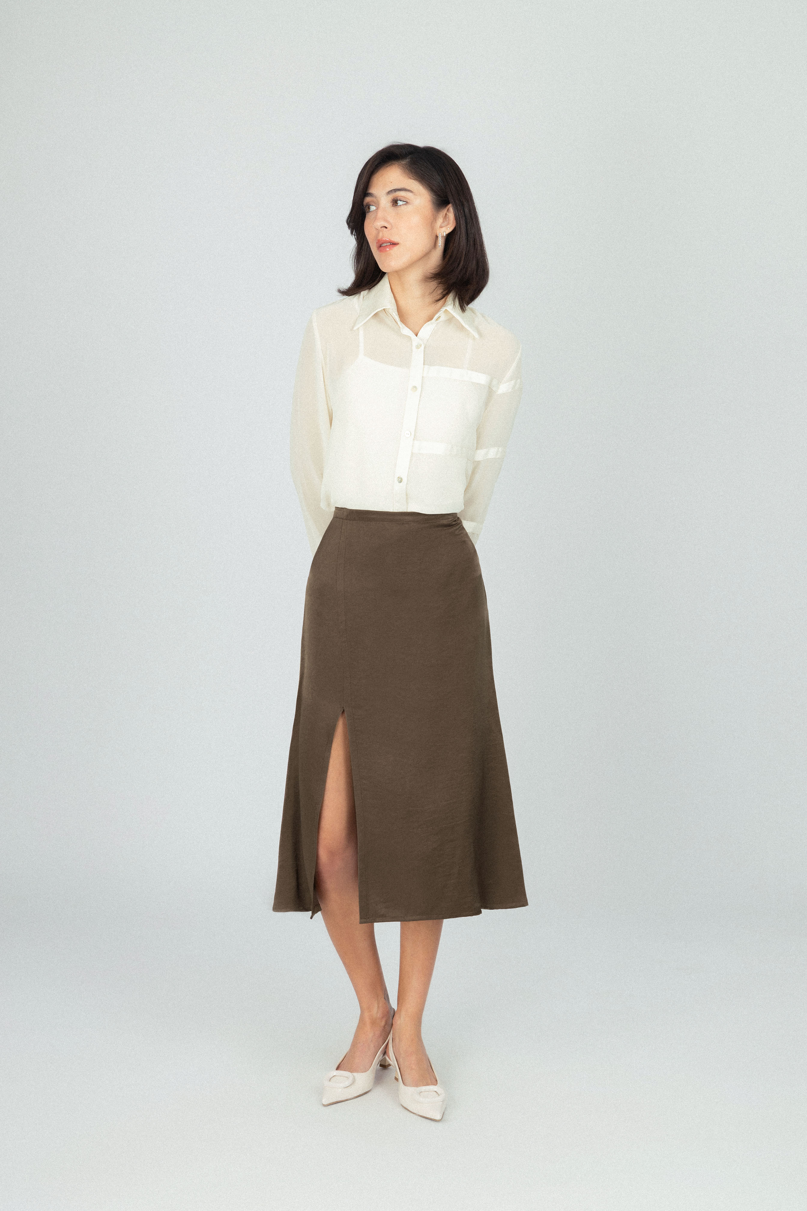 Off White Chiffon Classic Sheer Shirt