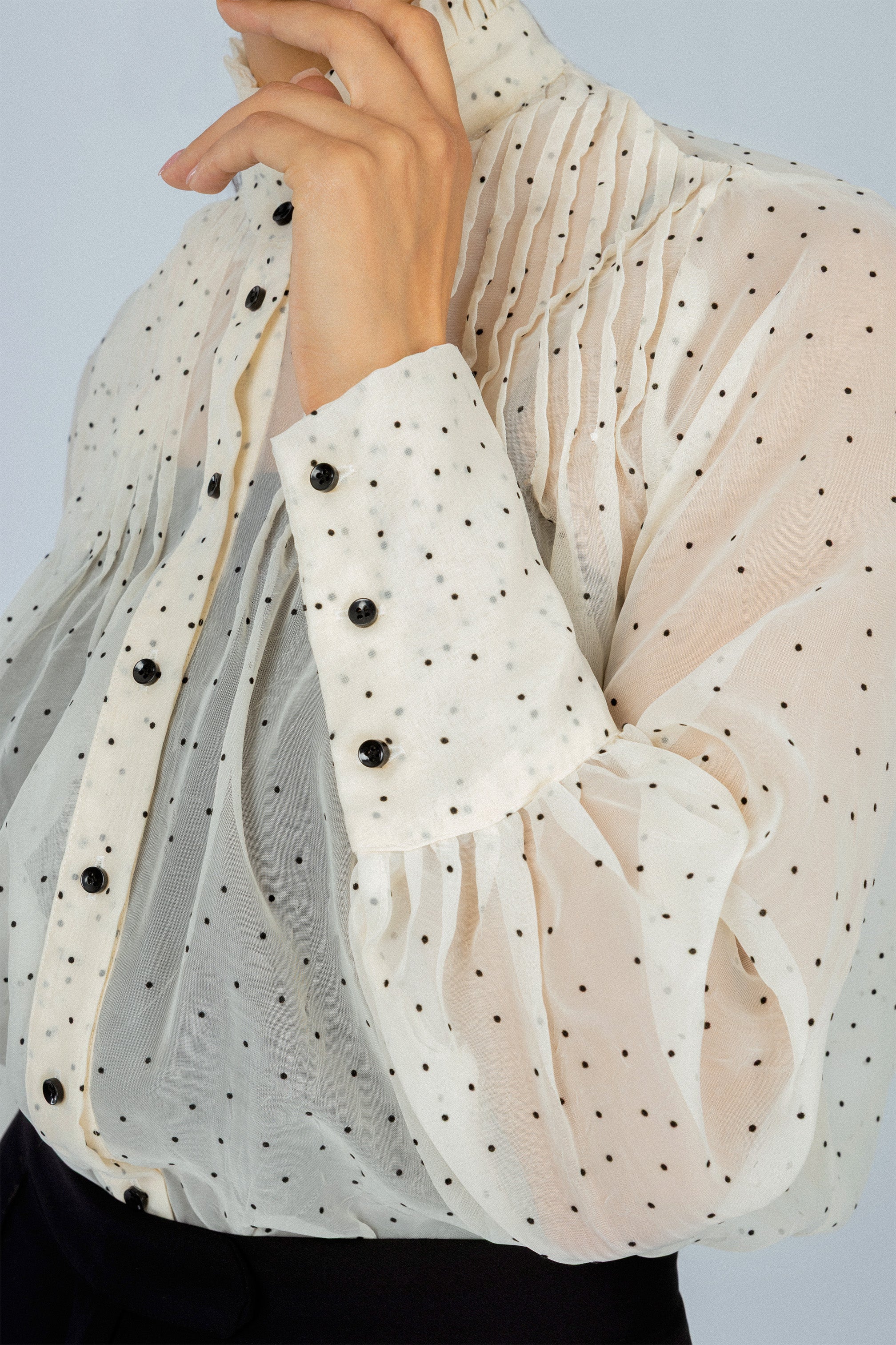 Off White Dotted Sheer Chiffon Classic Shirt