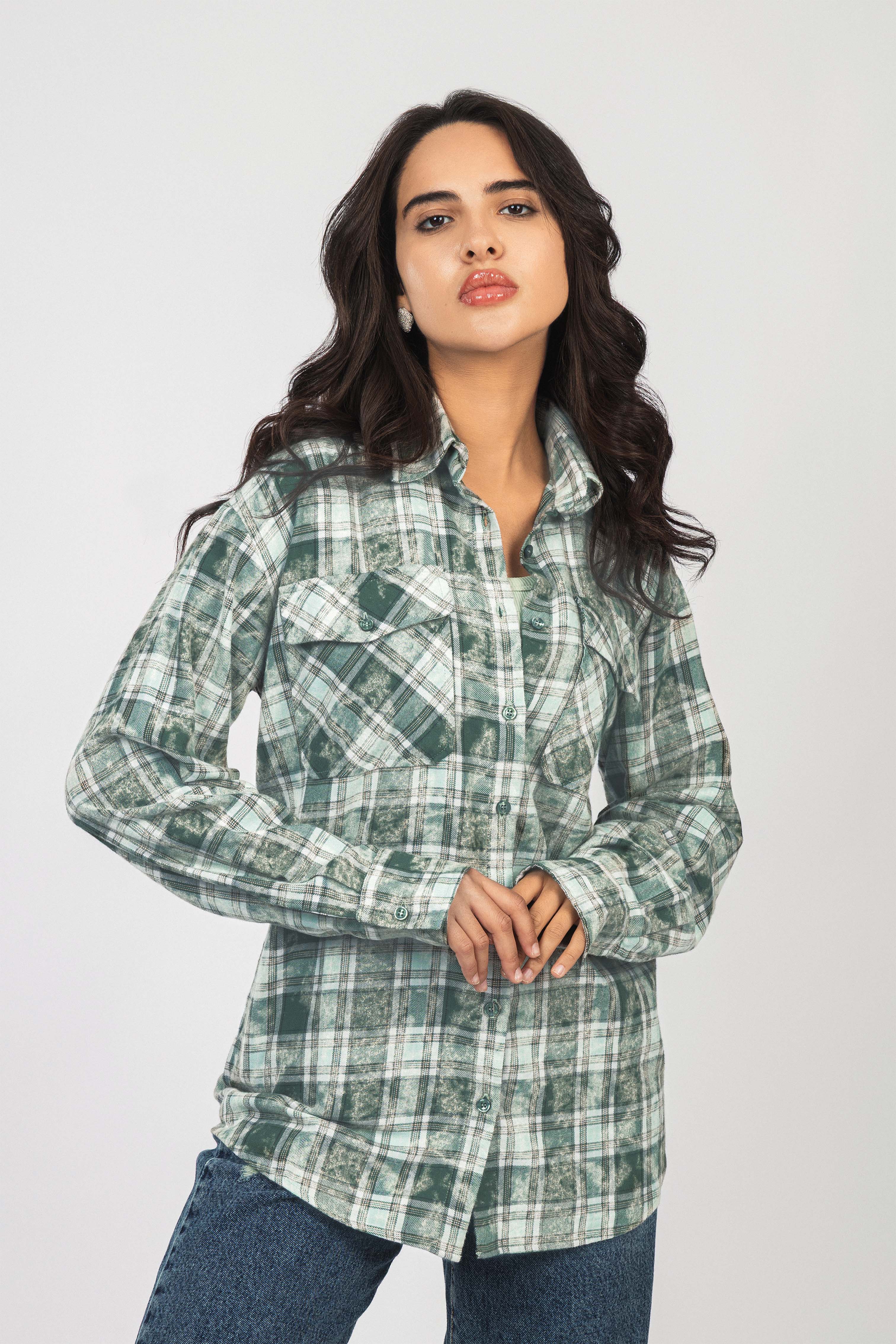 Green Checked Casual Shirt