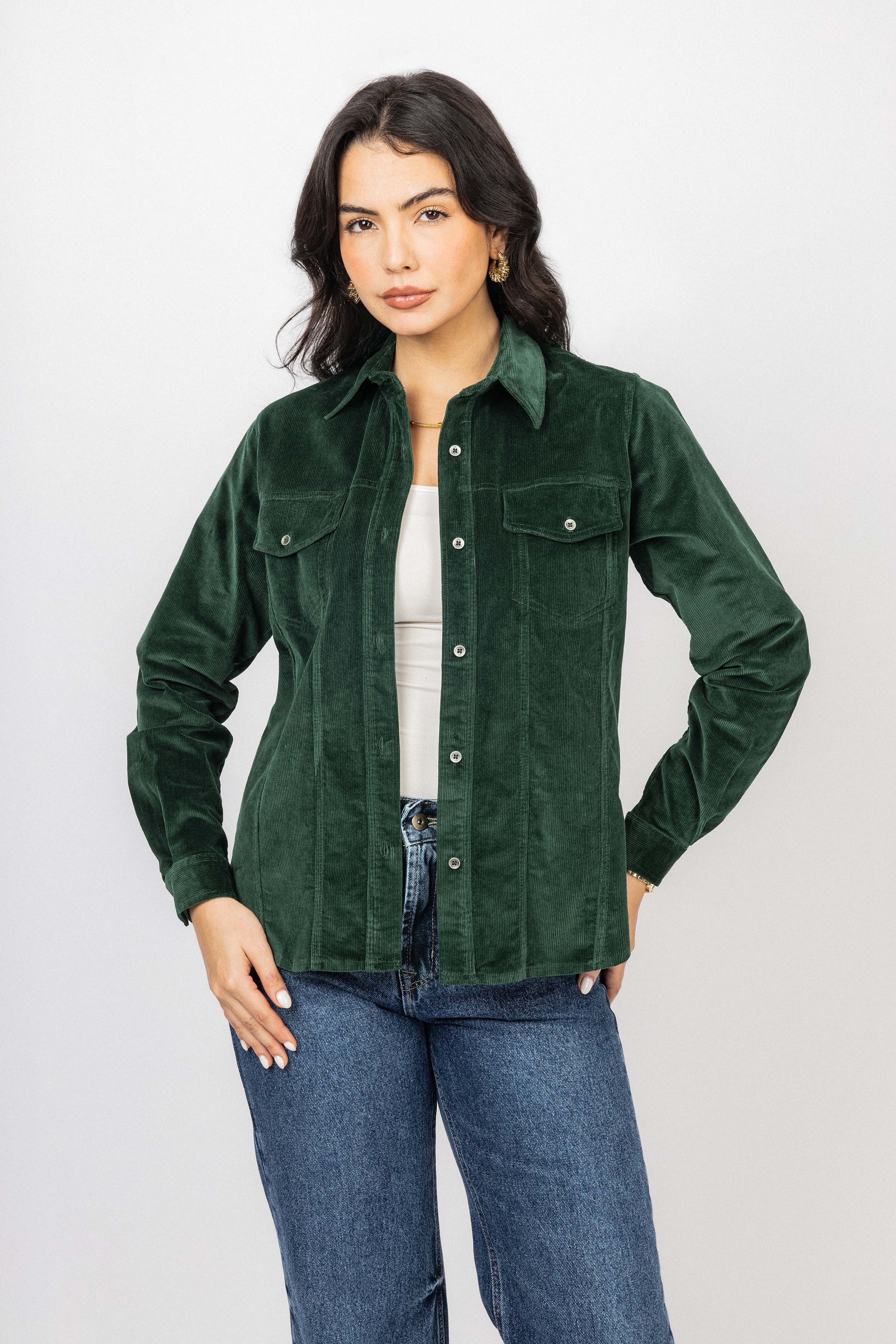 Dark Green Corduroy Velvet Casual Shirt