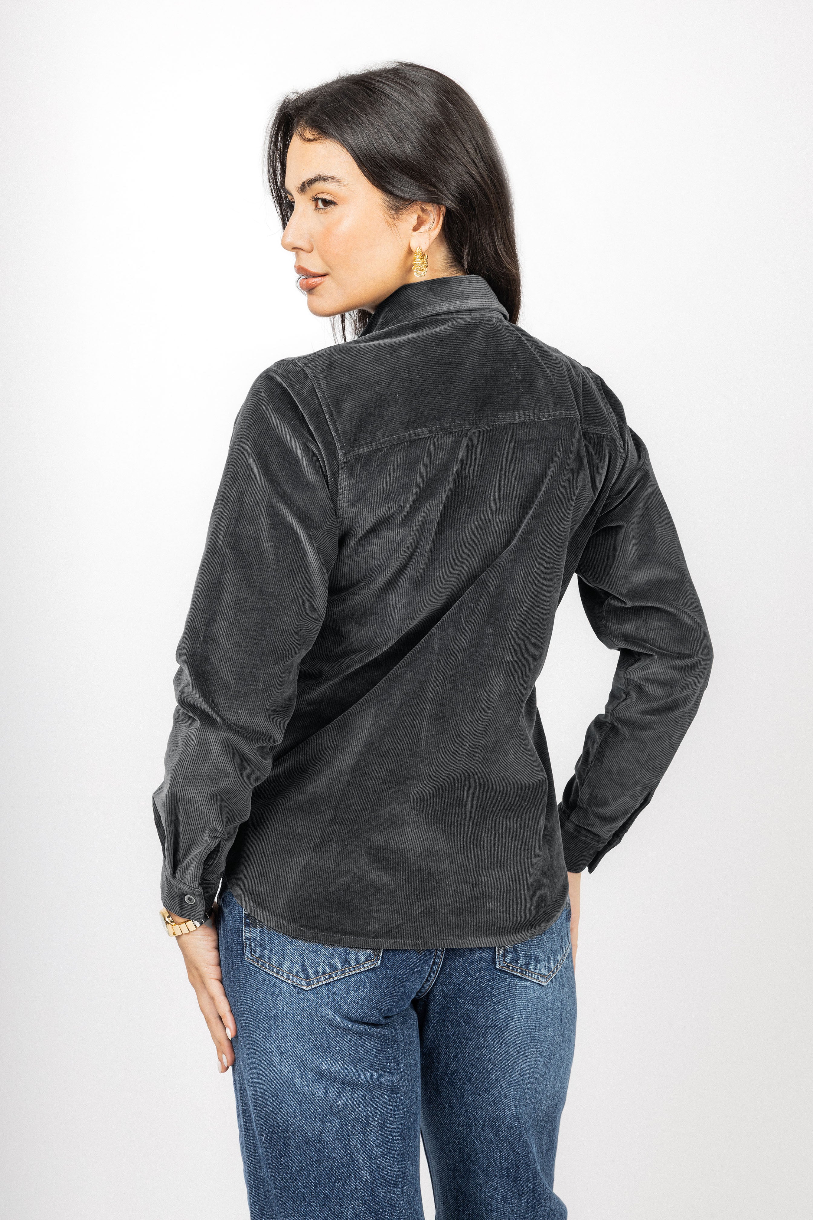 Black Corduroy Velvet Casual Shirt