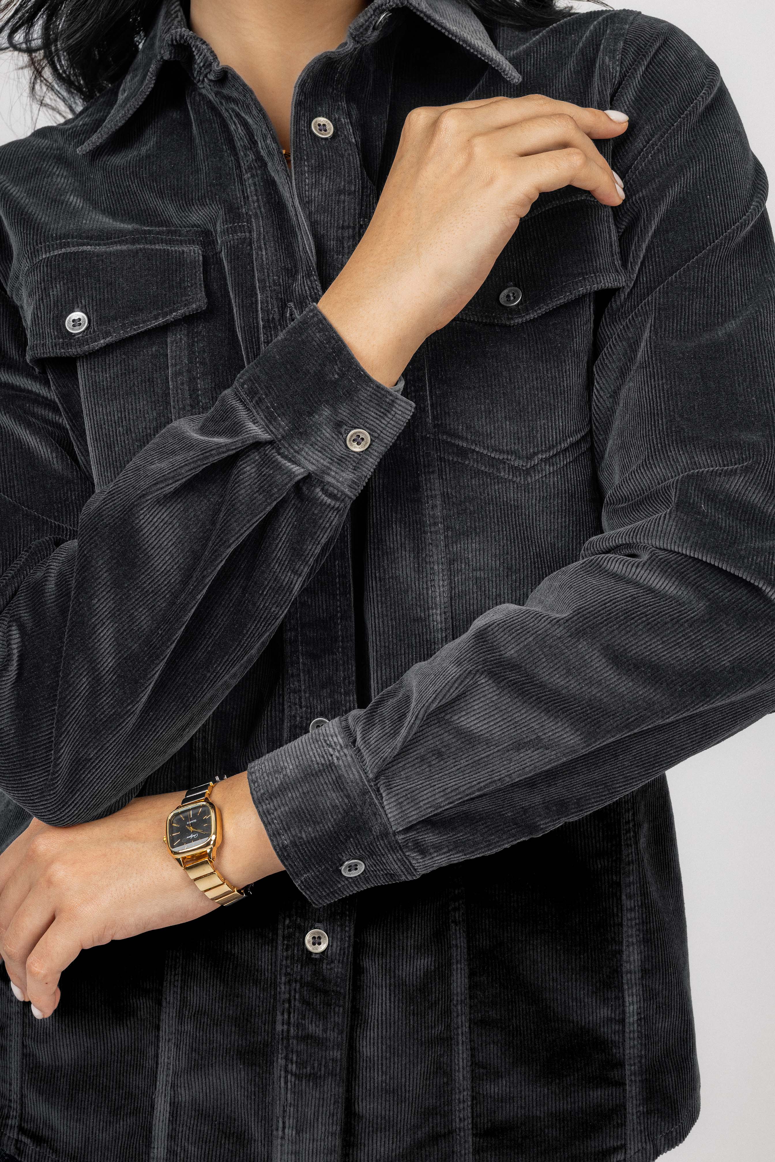 Black Corduroy Velvet Casual Shirt