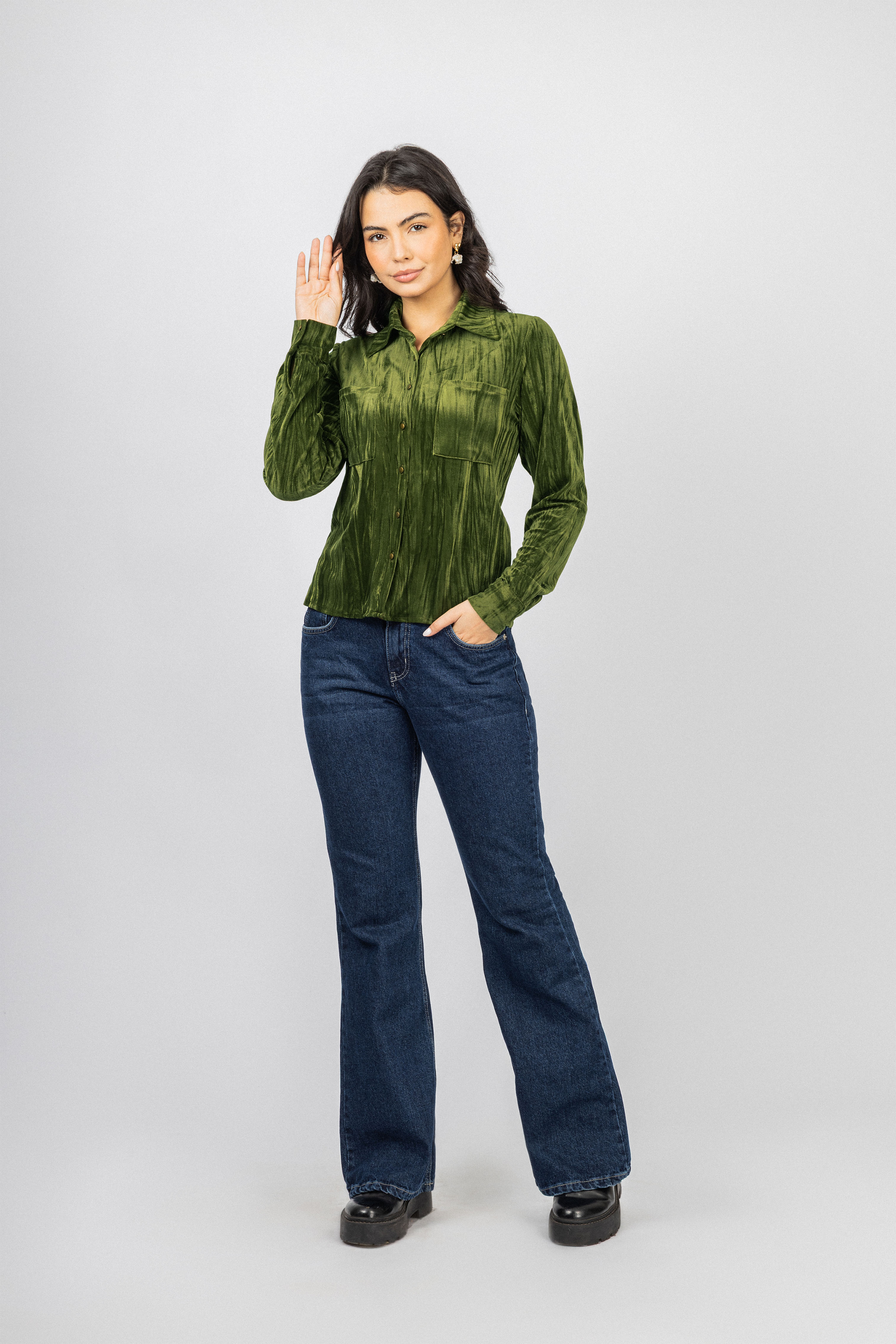 Forest Green Velvet Casual Shirt