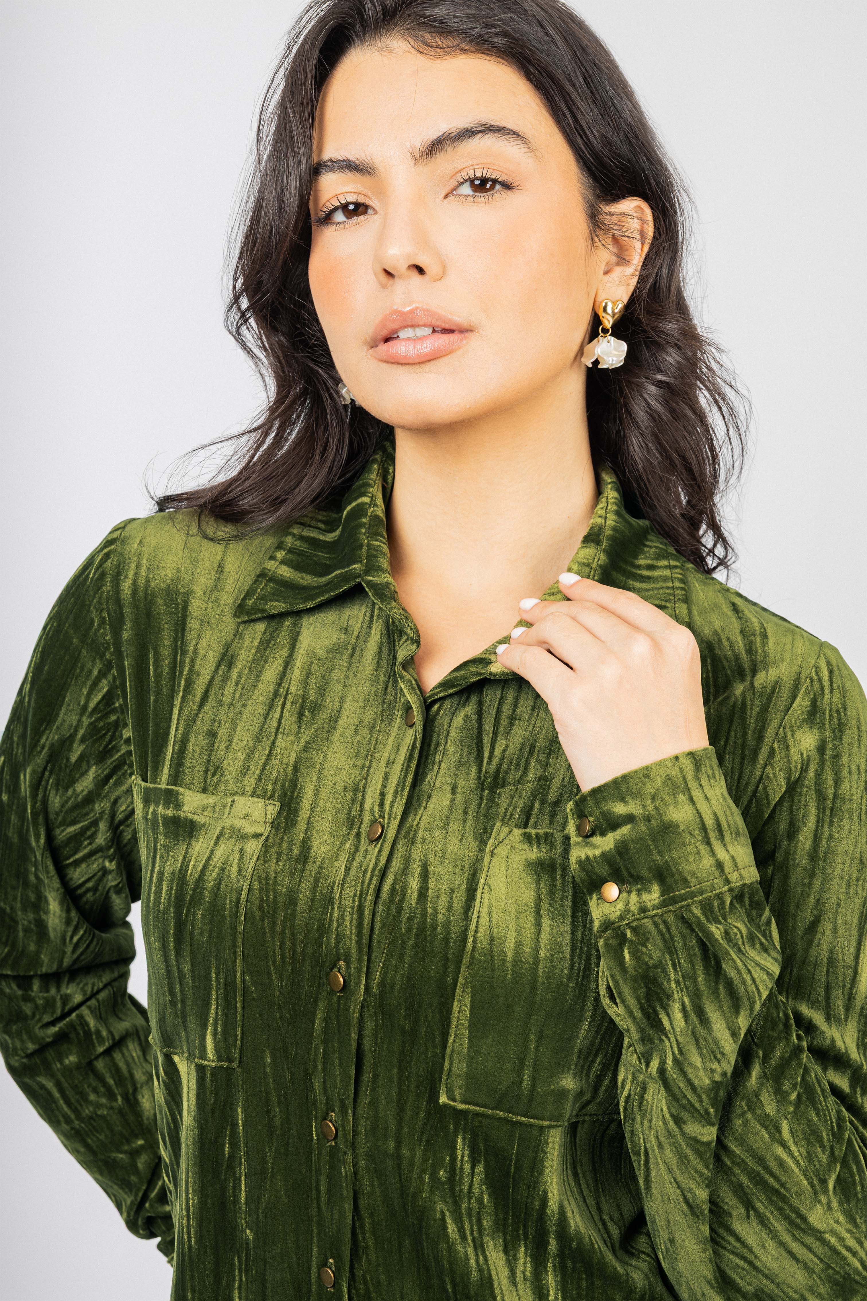 Forest Green Velvet Casual Shirt