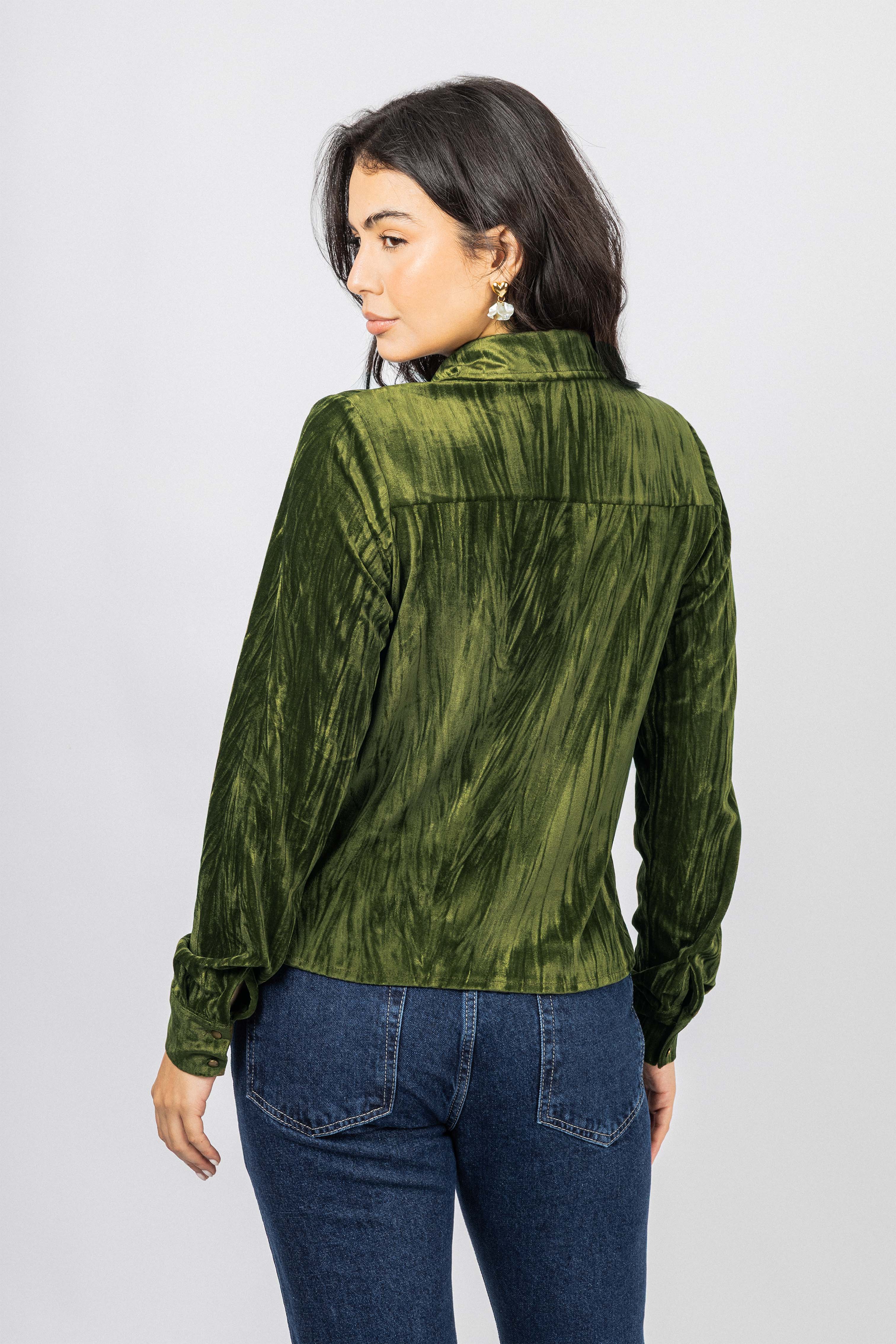 Forest Green Velvet Casual Shirt