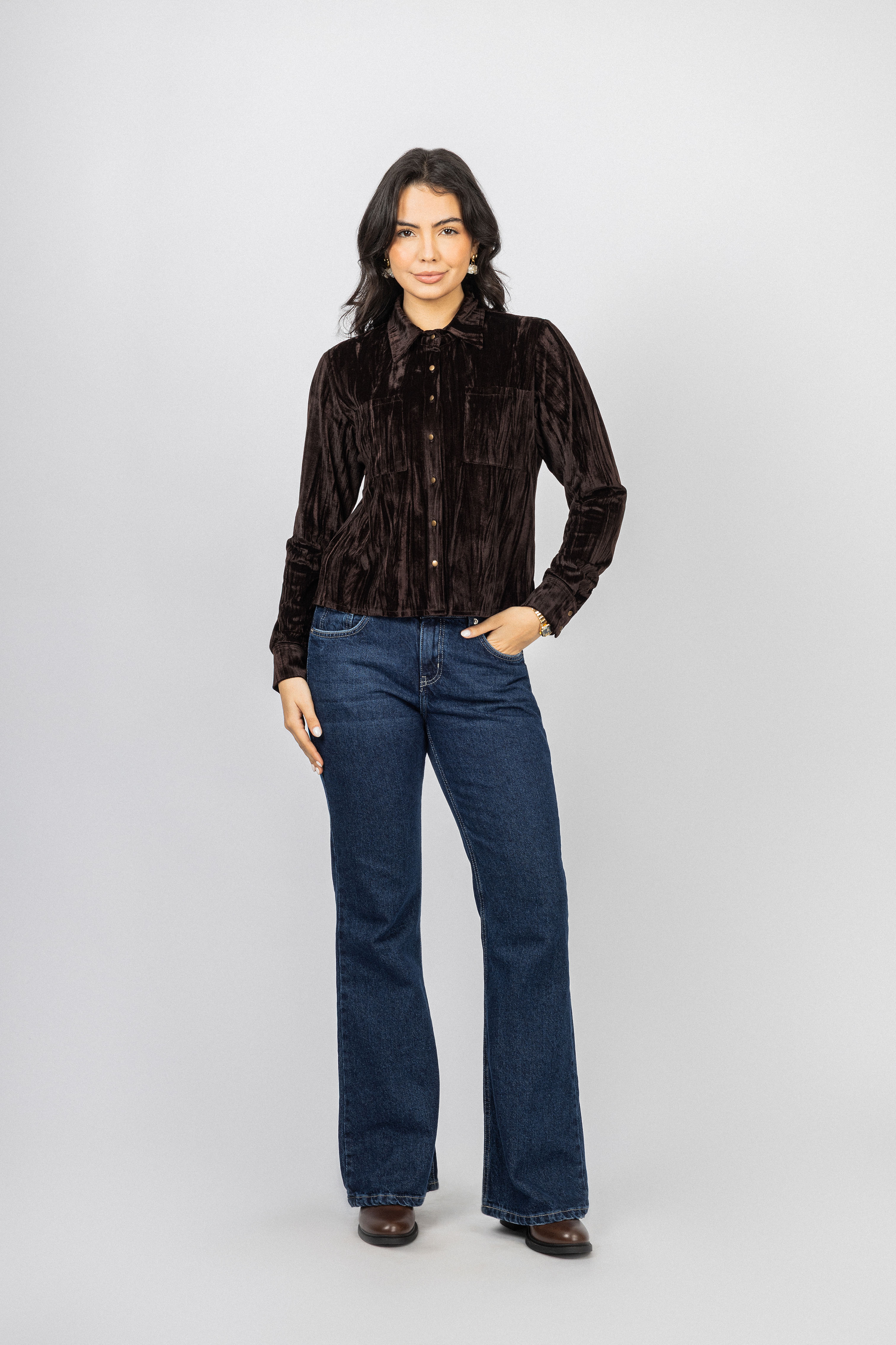 Burnt Brown Velvet Casual Shirt