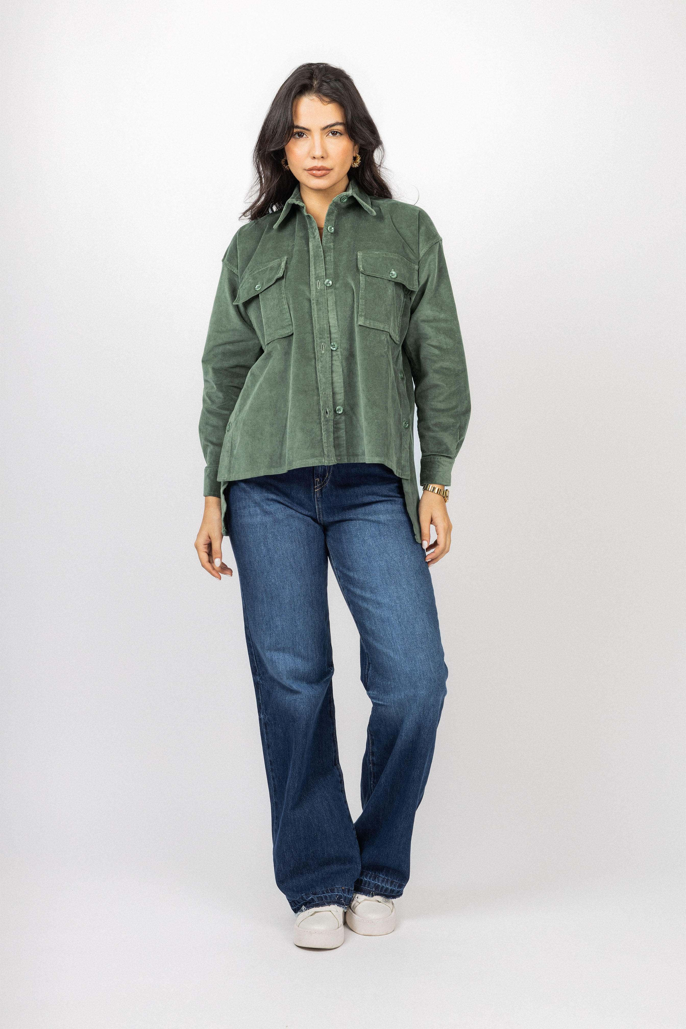 Olive Corduroy Velvet Casual Shirt