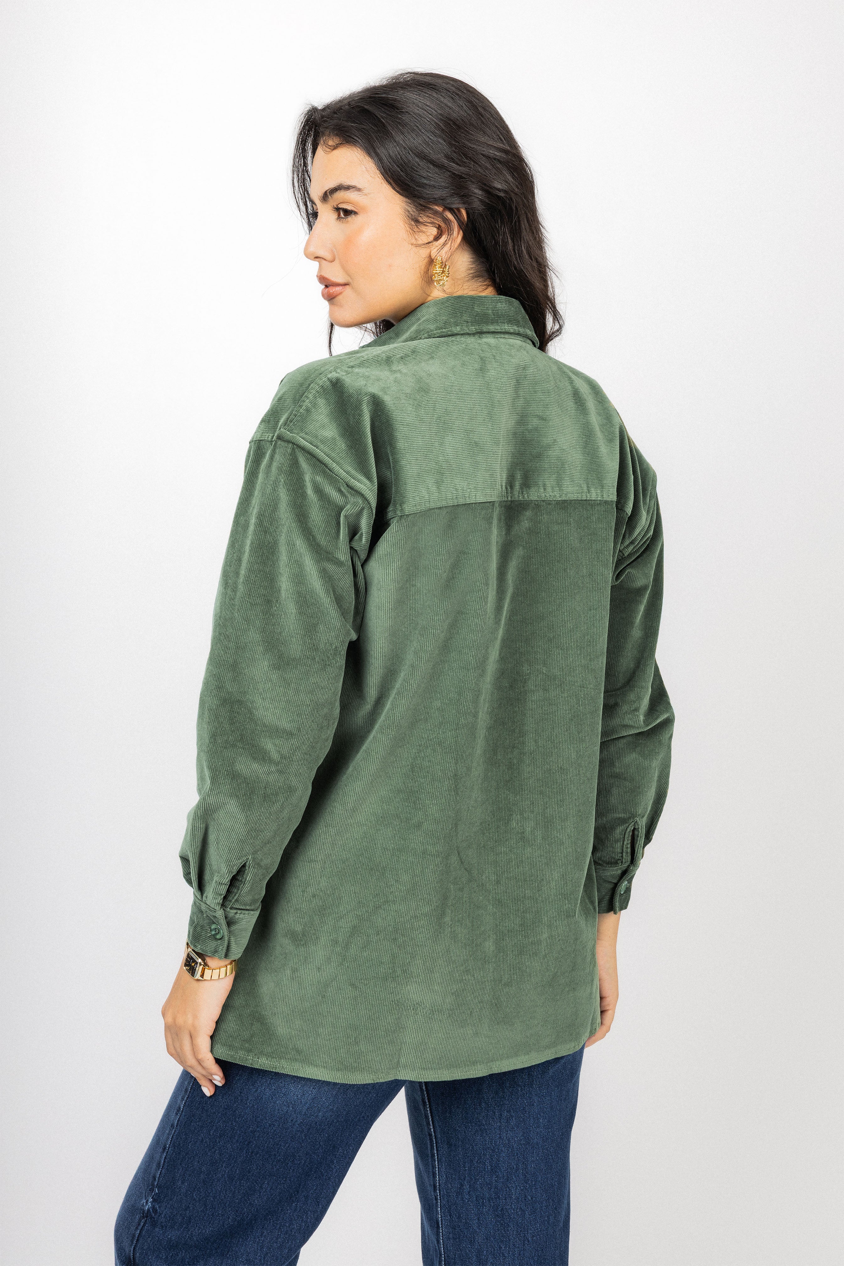 Olive Corduroy Velvet Casual Shirt