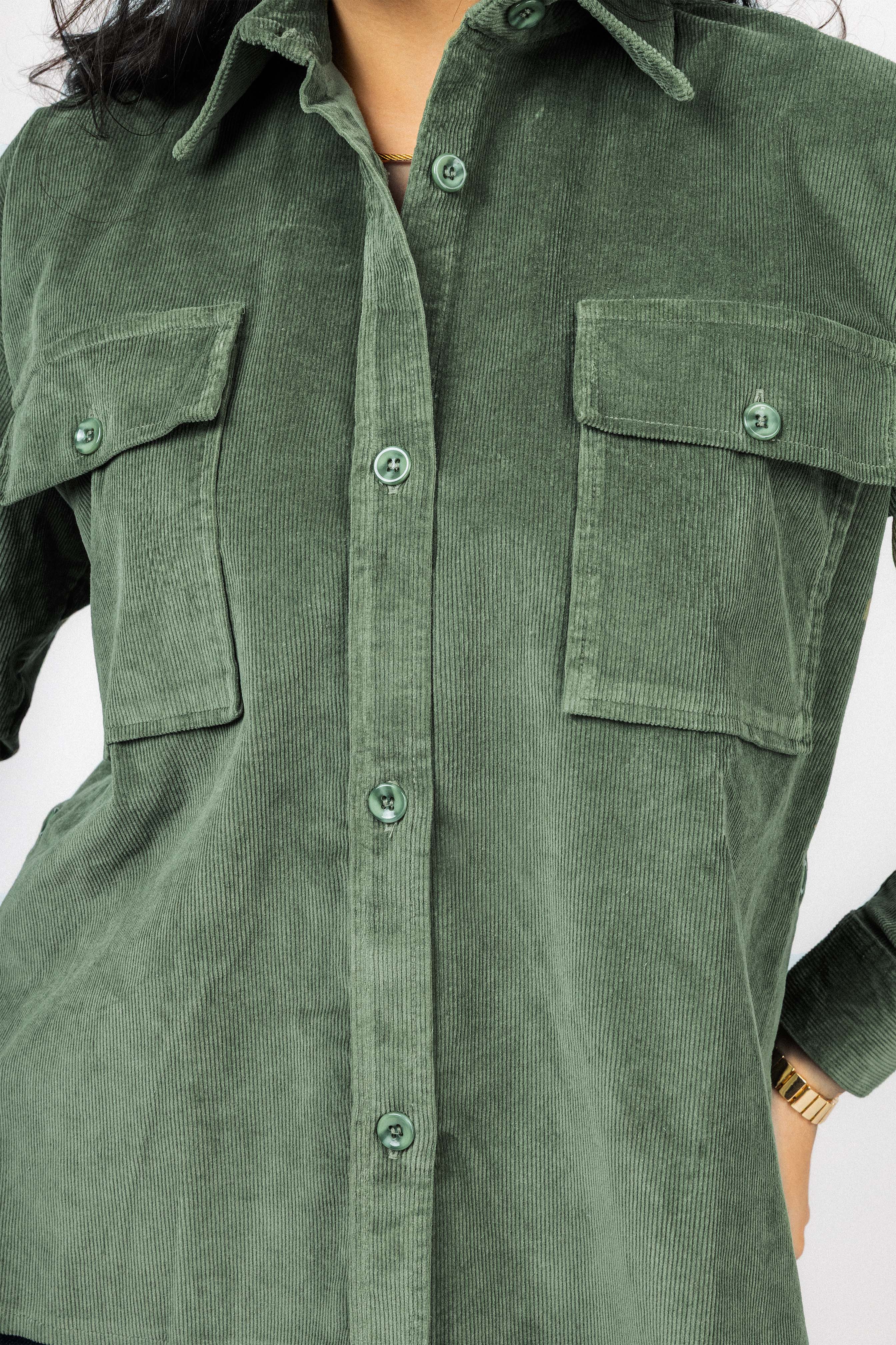 Olive Corduroy Velvet Casual Shirt