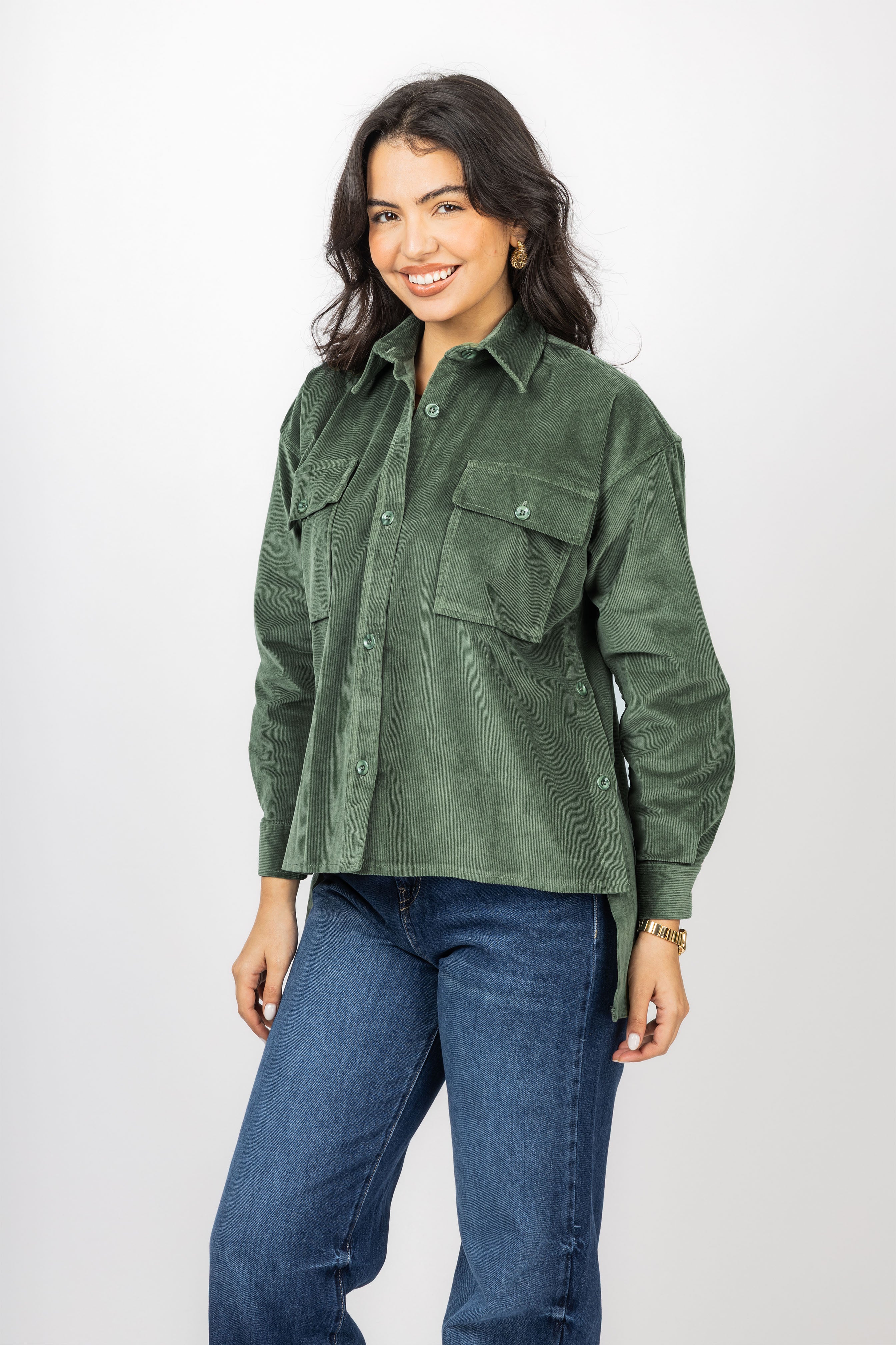 Olive Corduroy Velvet Casual Shirt