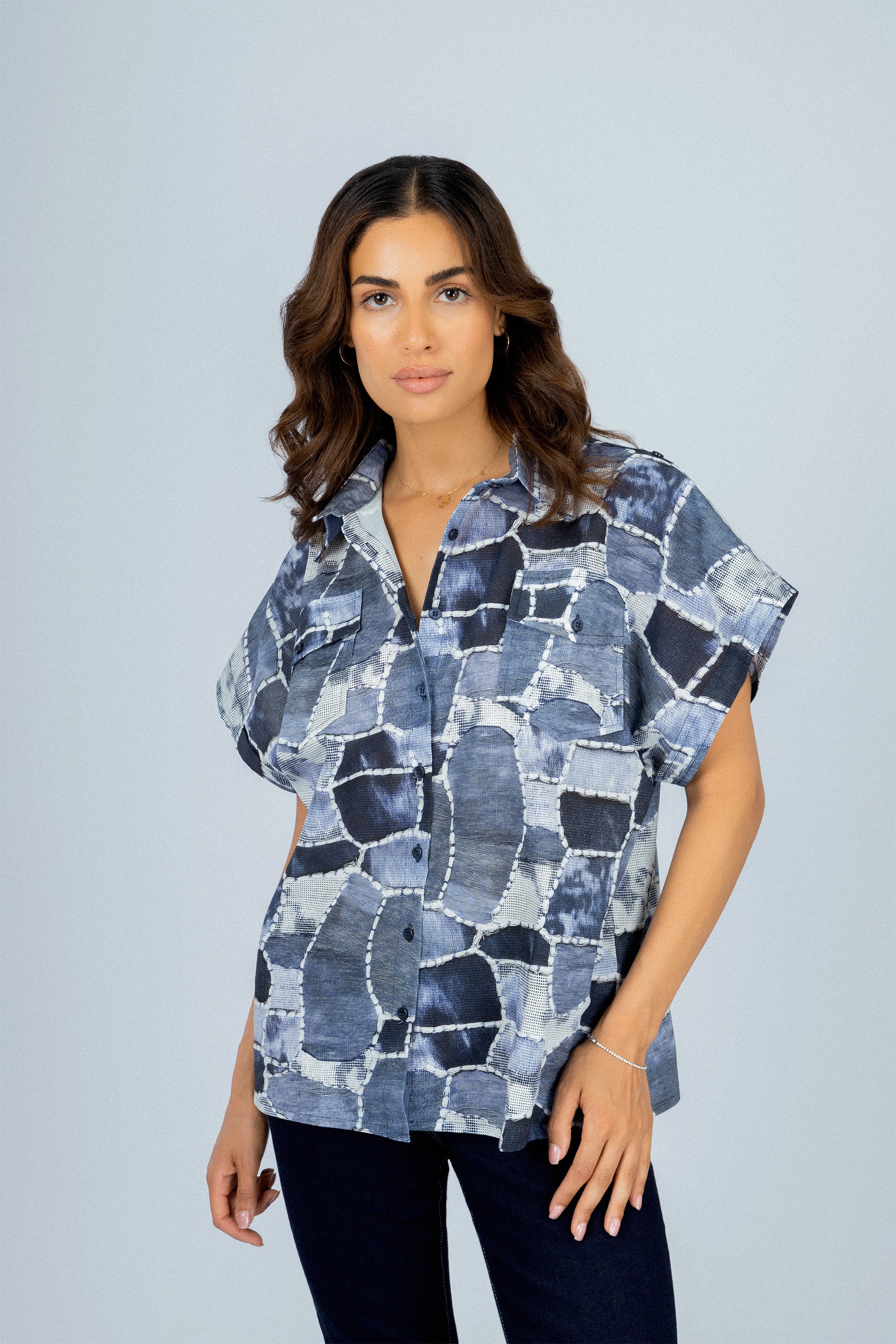 Women's Printed Navy Casual Shirt
