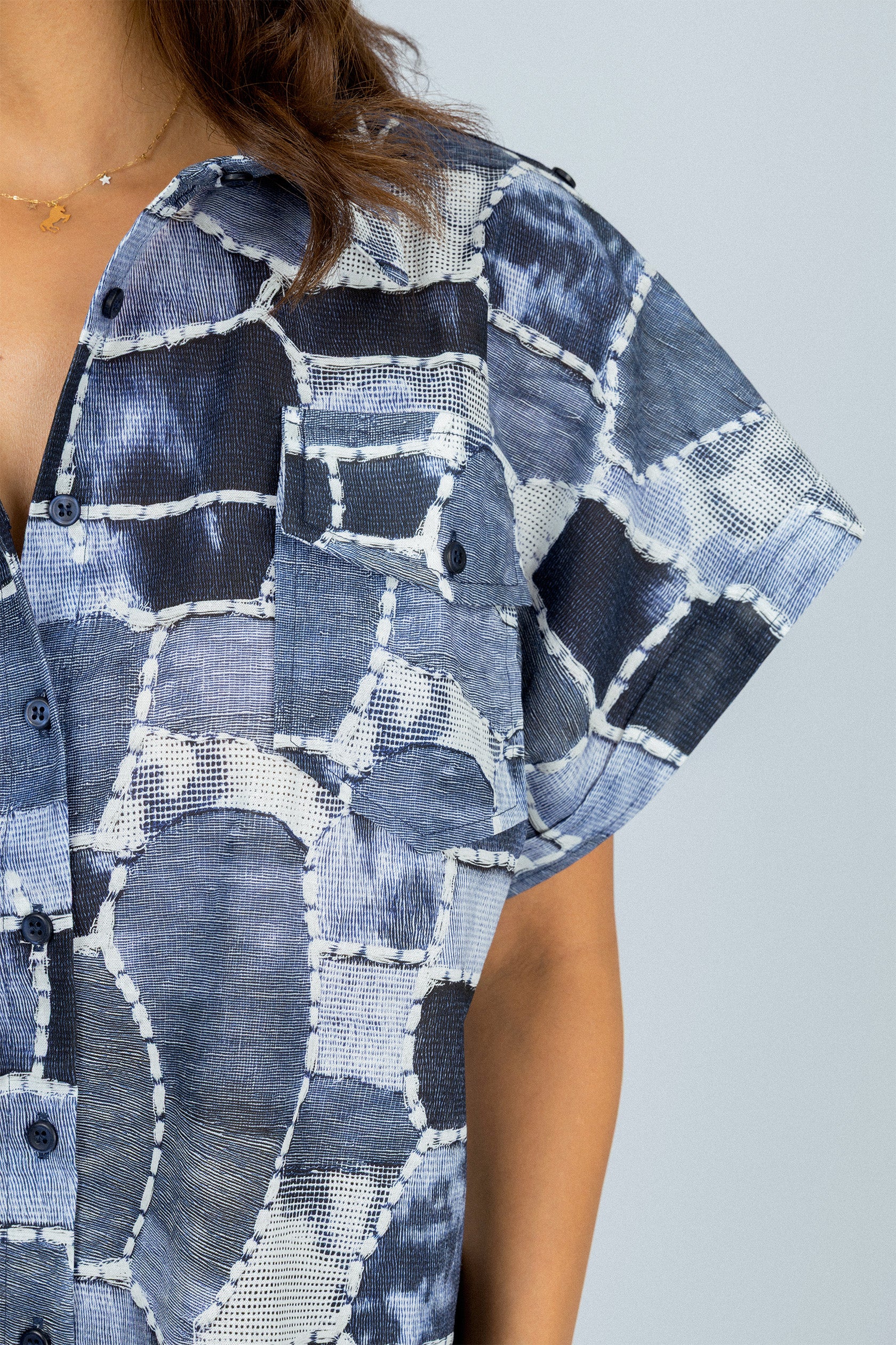 Women's Printed Navy Casual Shirt