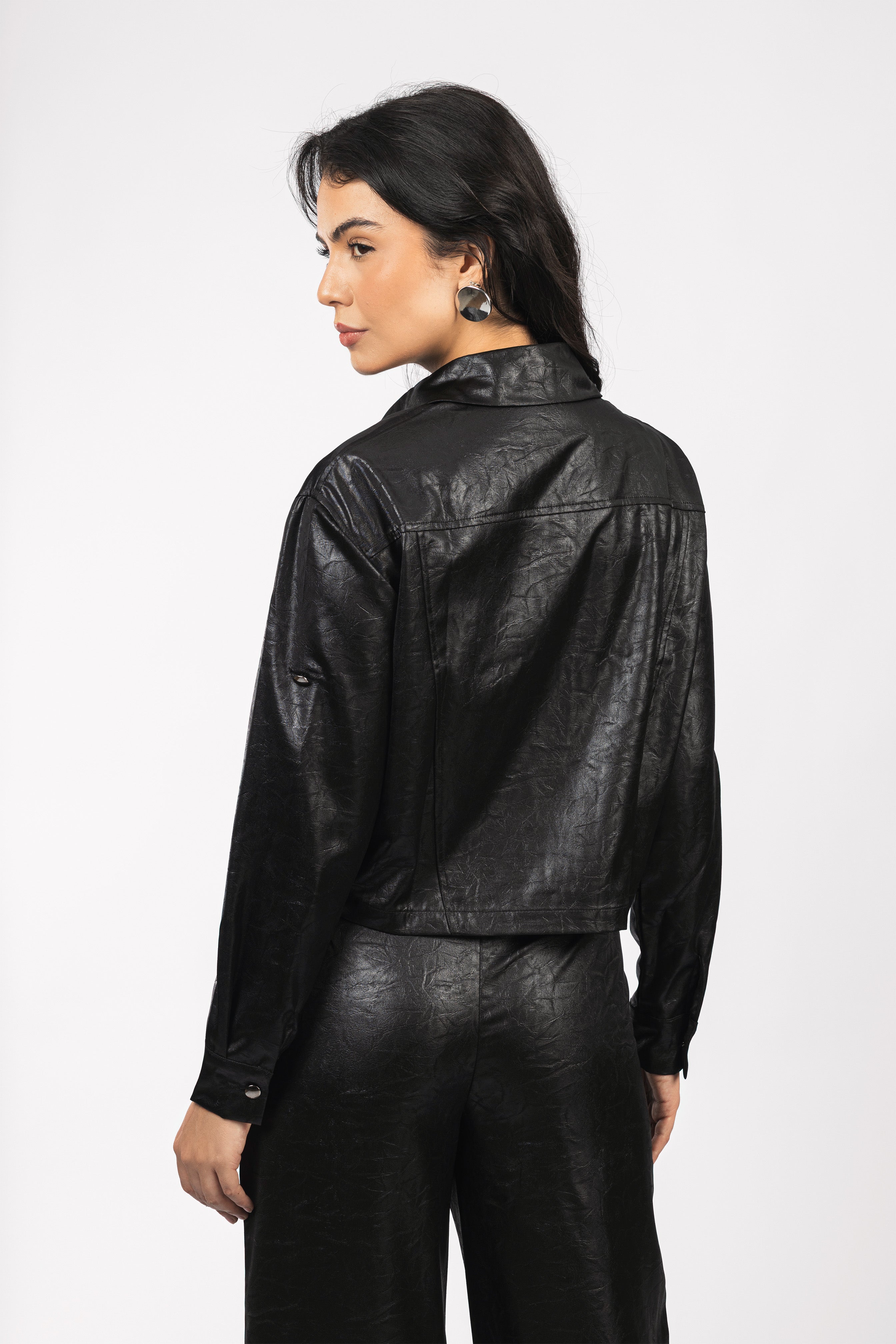 Black Leather Feel Casual Set