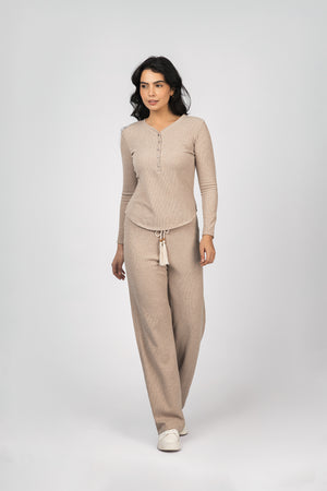 Light Beige Ribbed Jersey Women Set