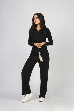 Black Ribbed Jersey Women Set