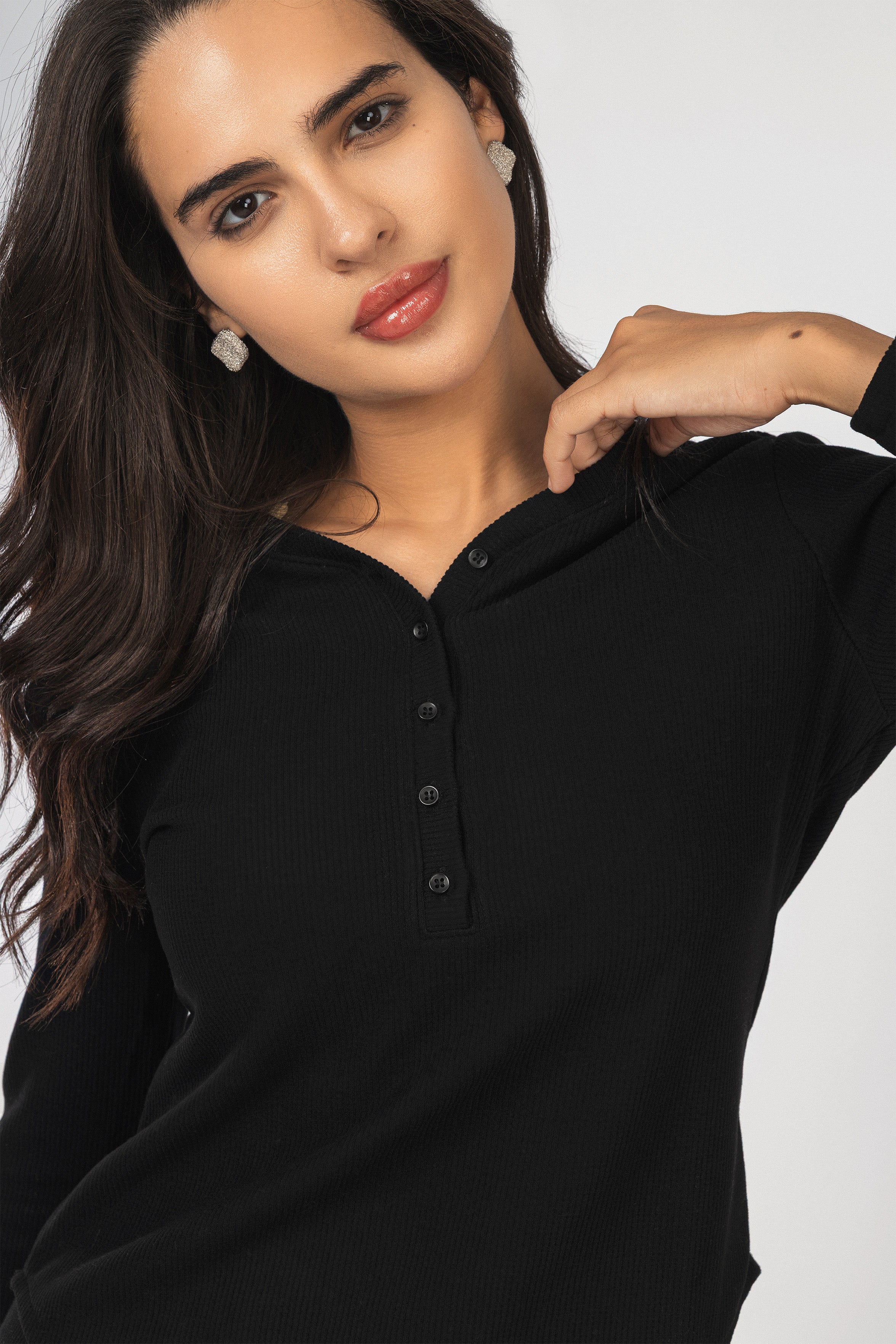 Black Ribbed Jersey Women Set