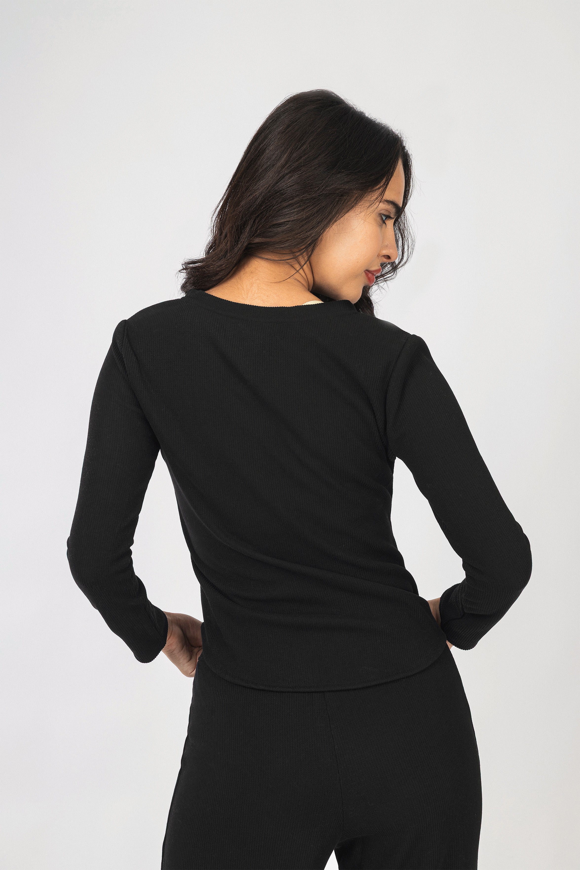 Black Ribbed Jersey Women Set