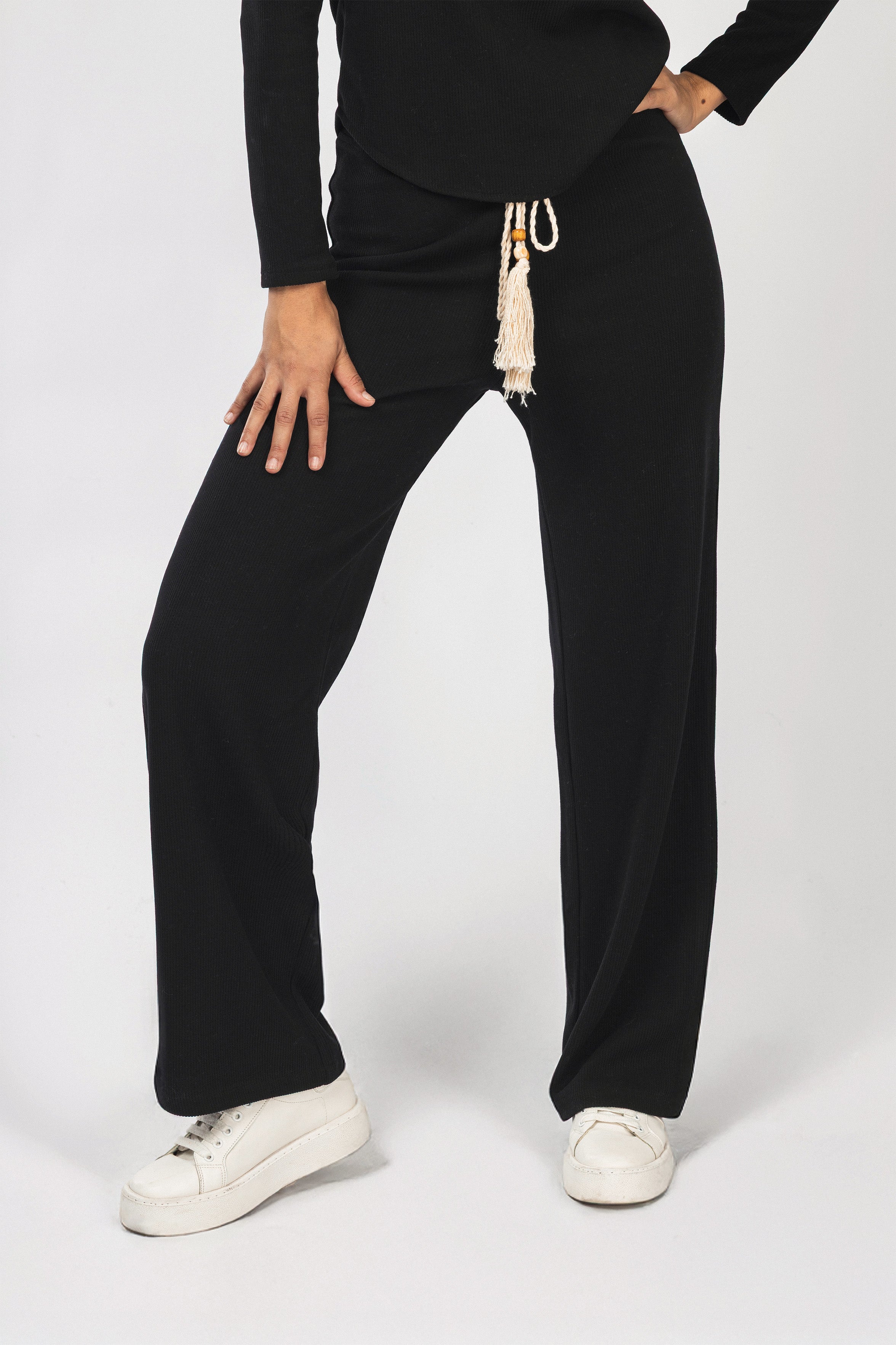 Black Ribbed Jersey Women Set