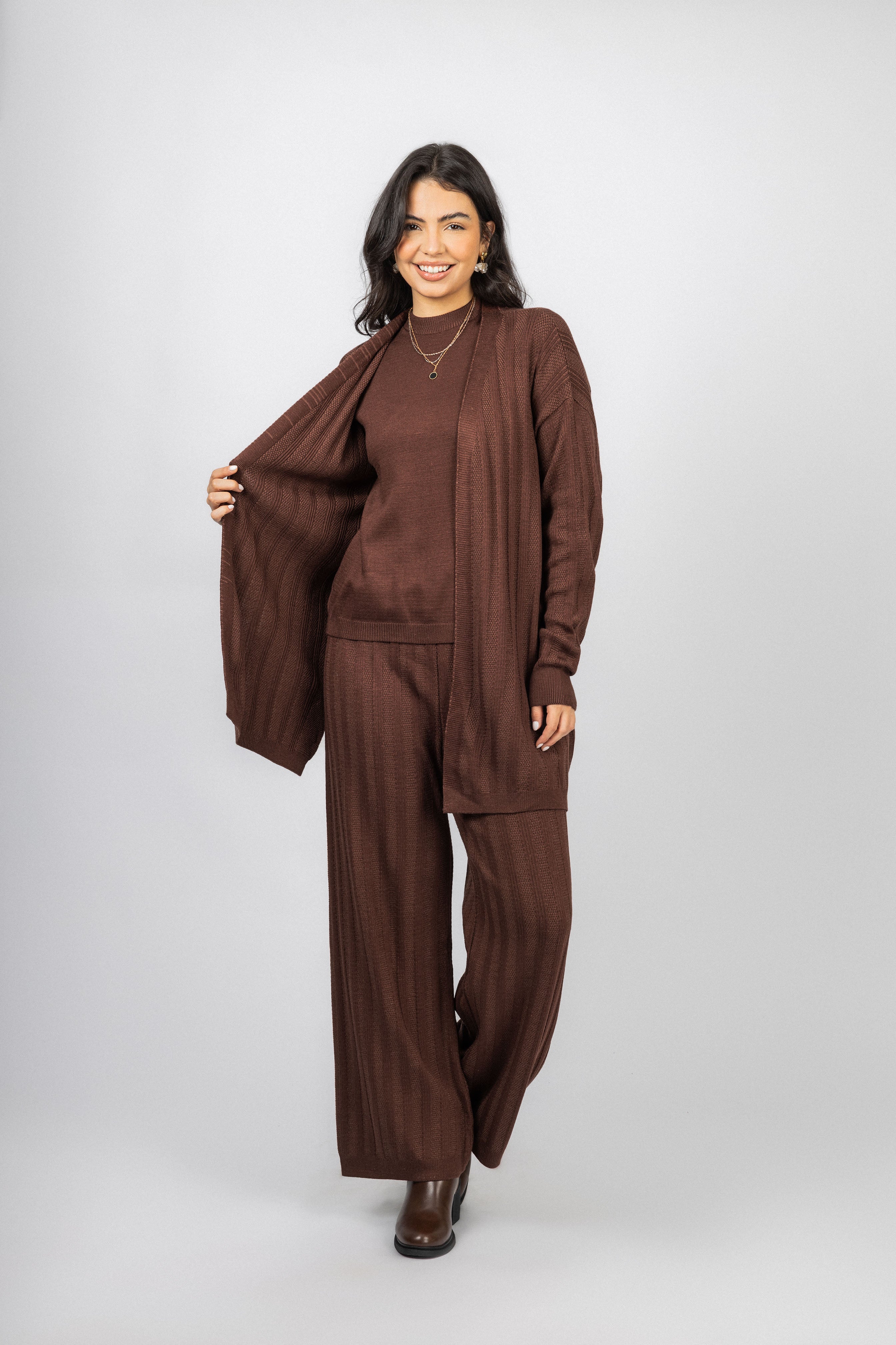 Chocolate Brown Casual Knitted Set