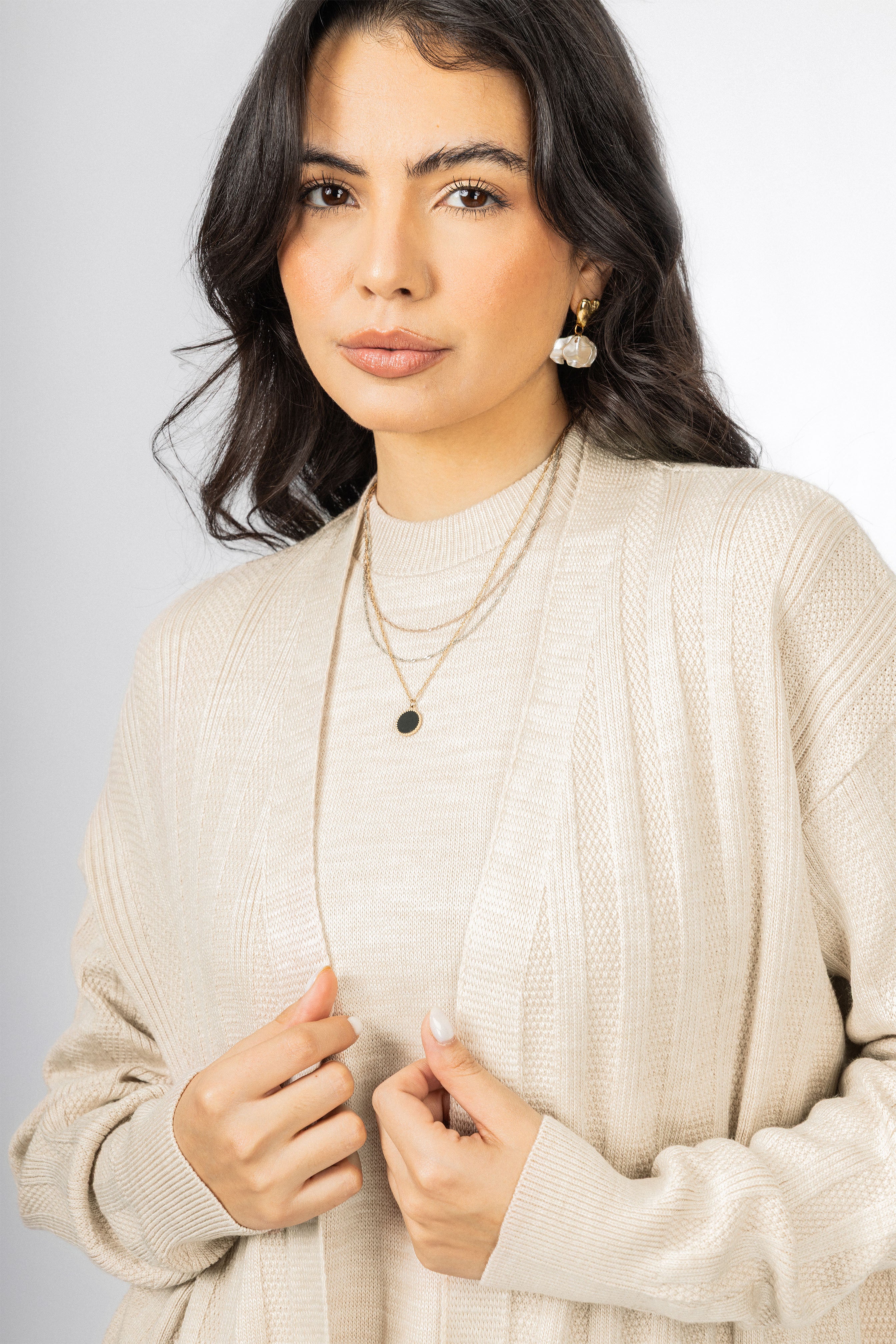 Beige Casual Knitted Set