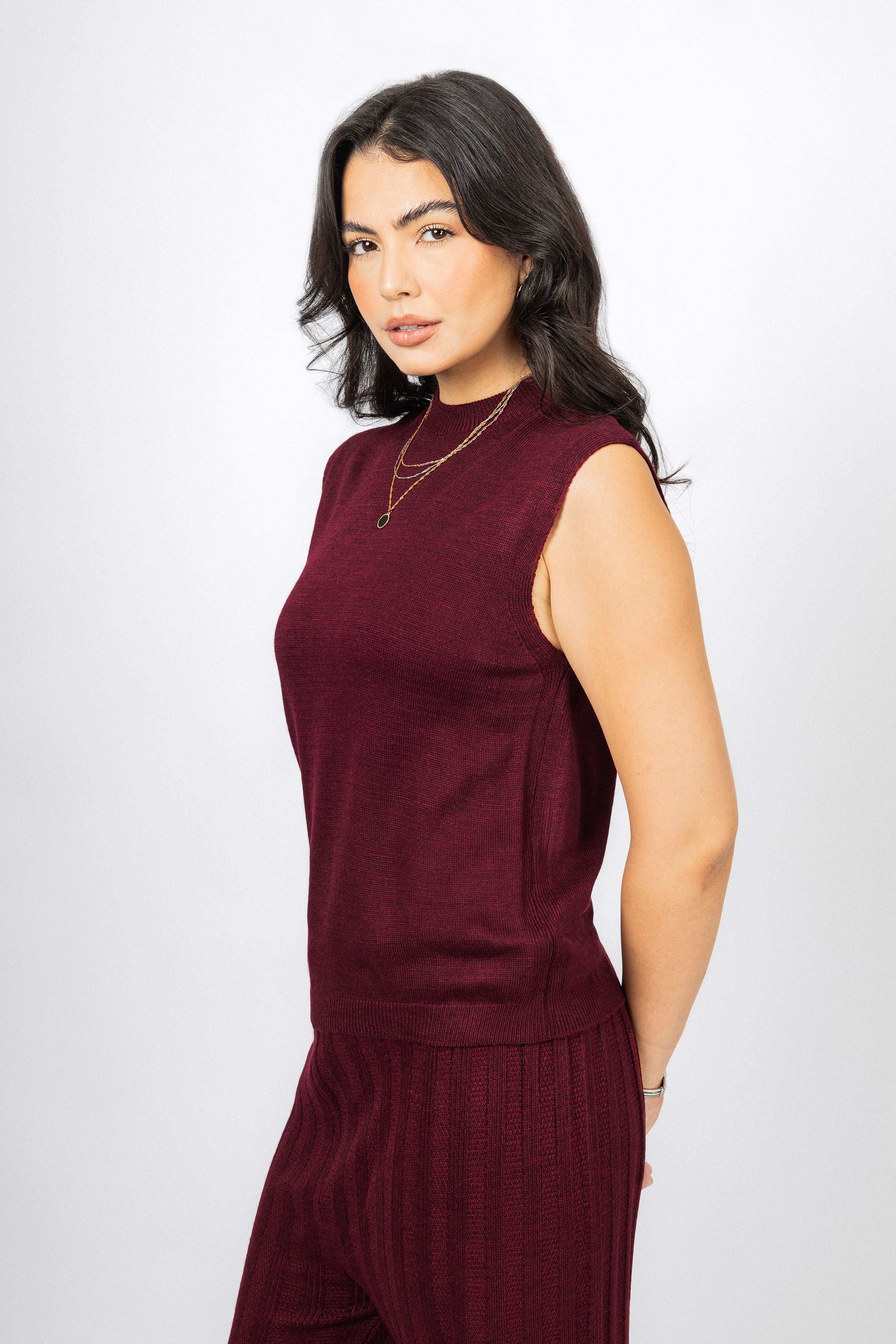 Burgundy Casual Knitted Set