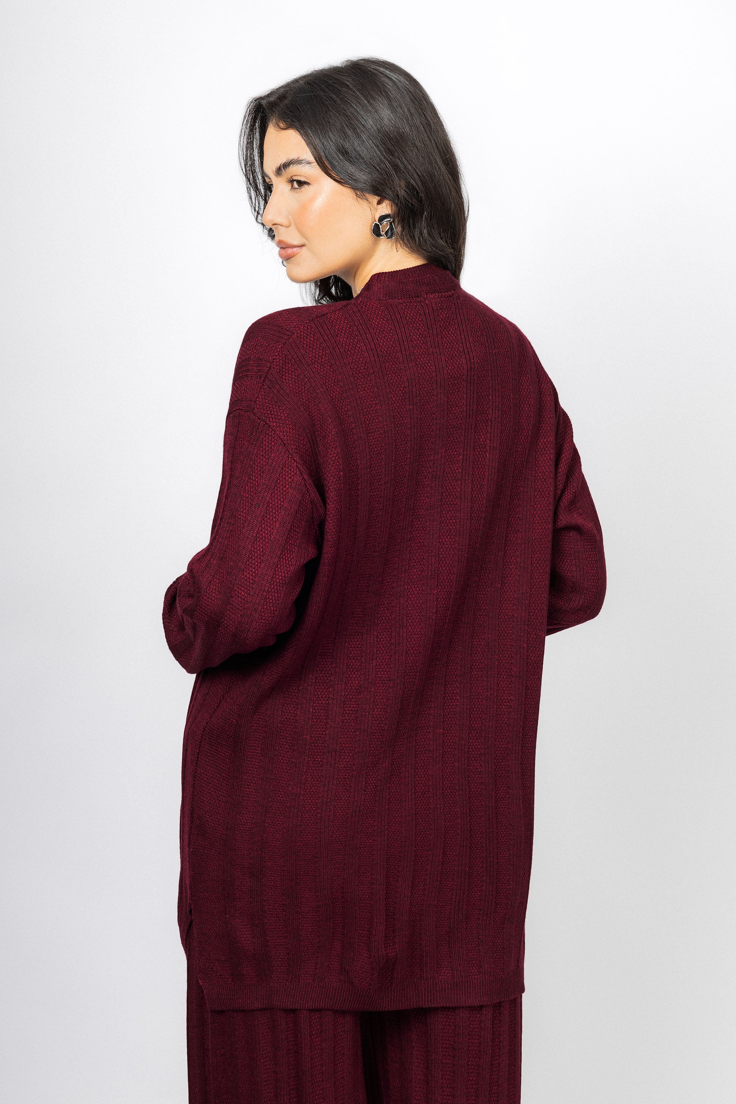Burgundy Casual Knitted Set