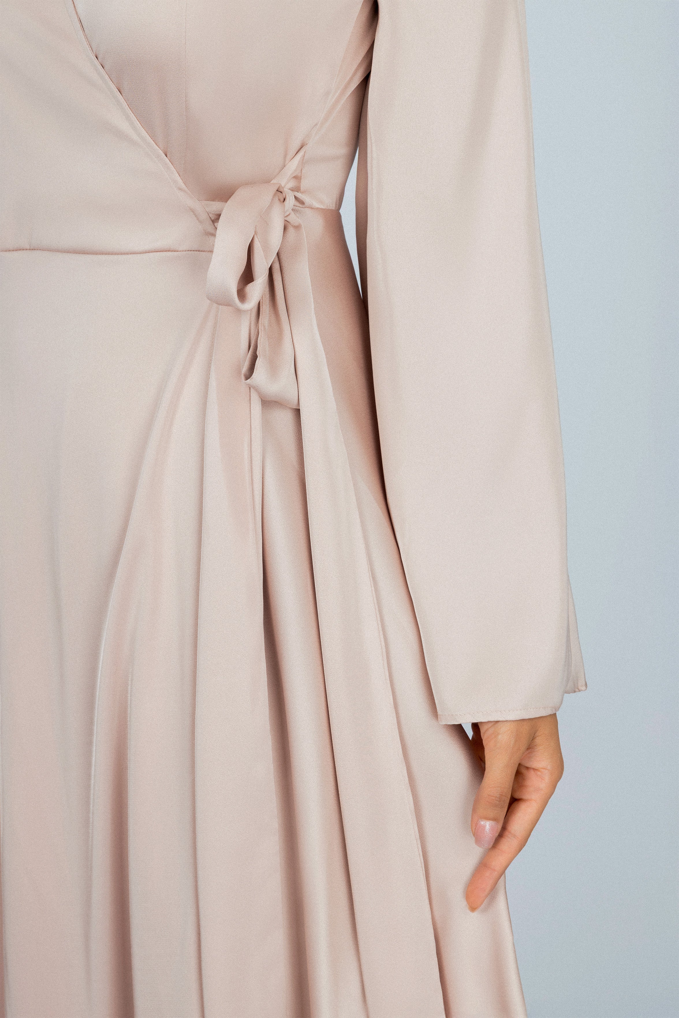 Solid Oyster Pink Satin Classic Long Dress