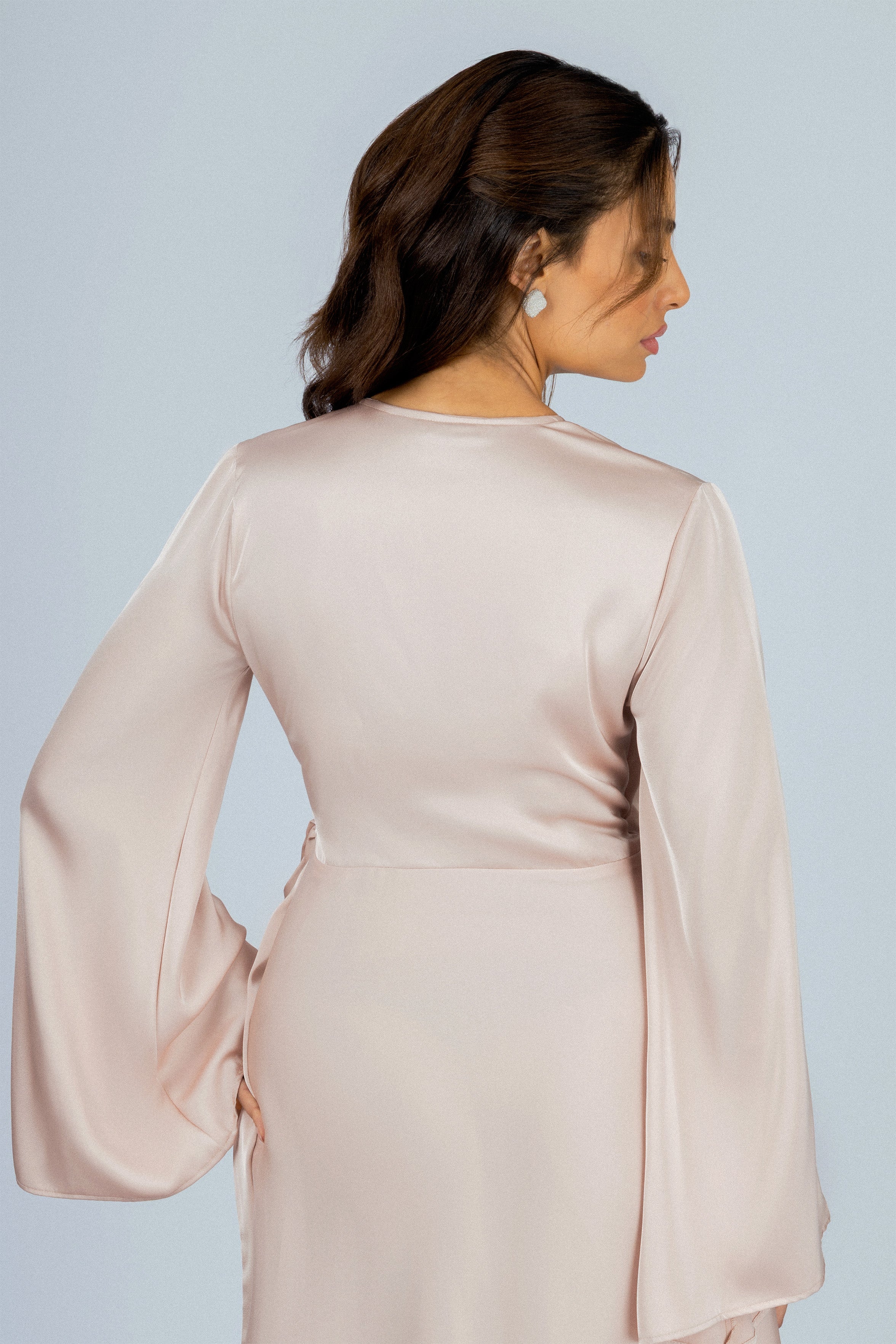 Solid Oyster Pink Satin Classic Long Dress