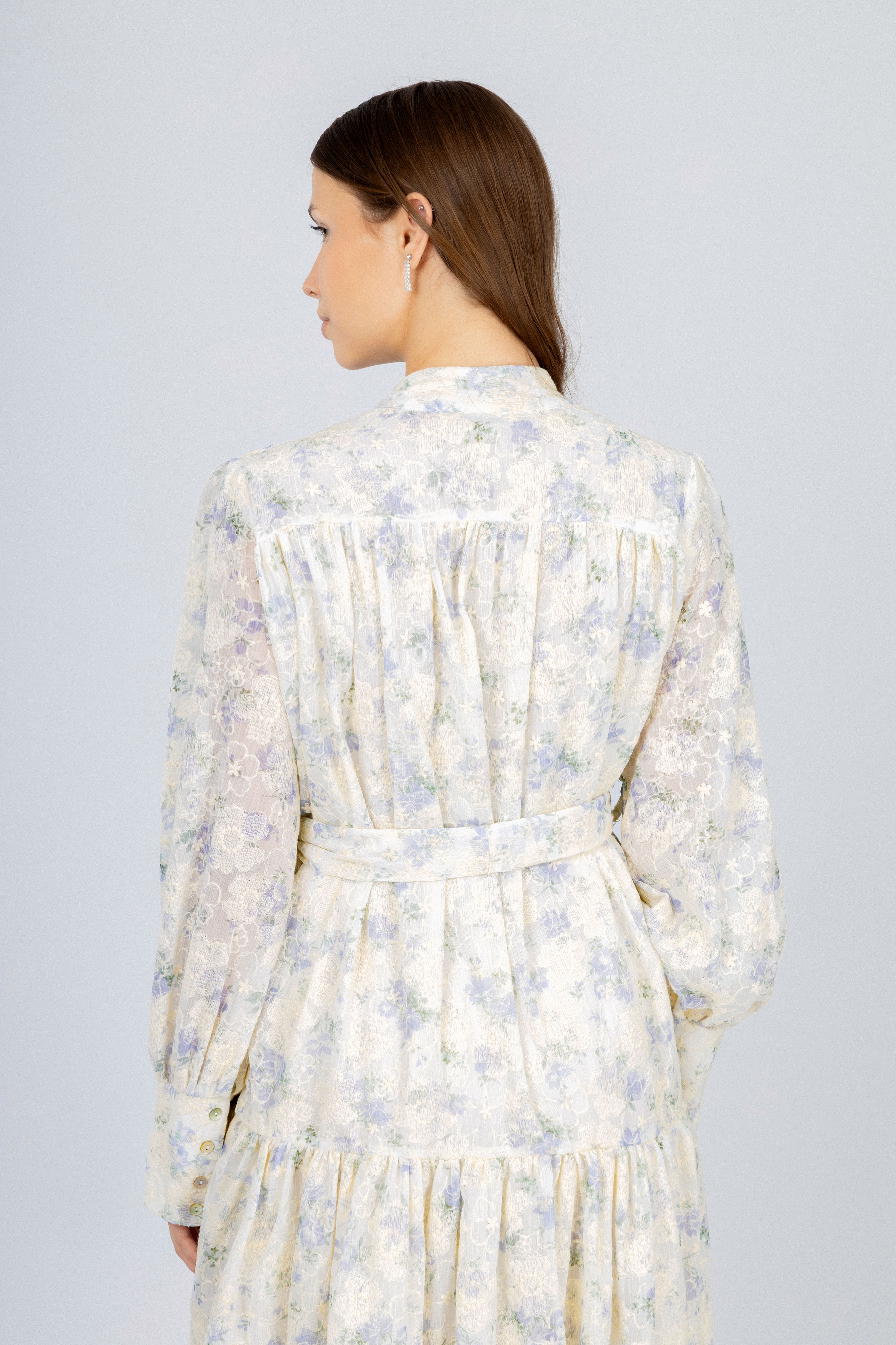 Jacquard Dark Purple Floral Vintage Midi Casual Dress