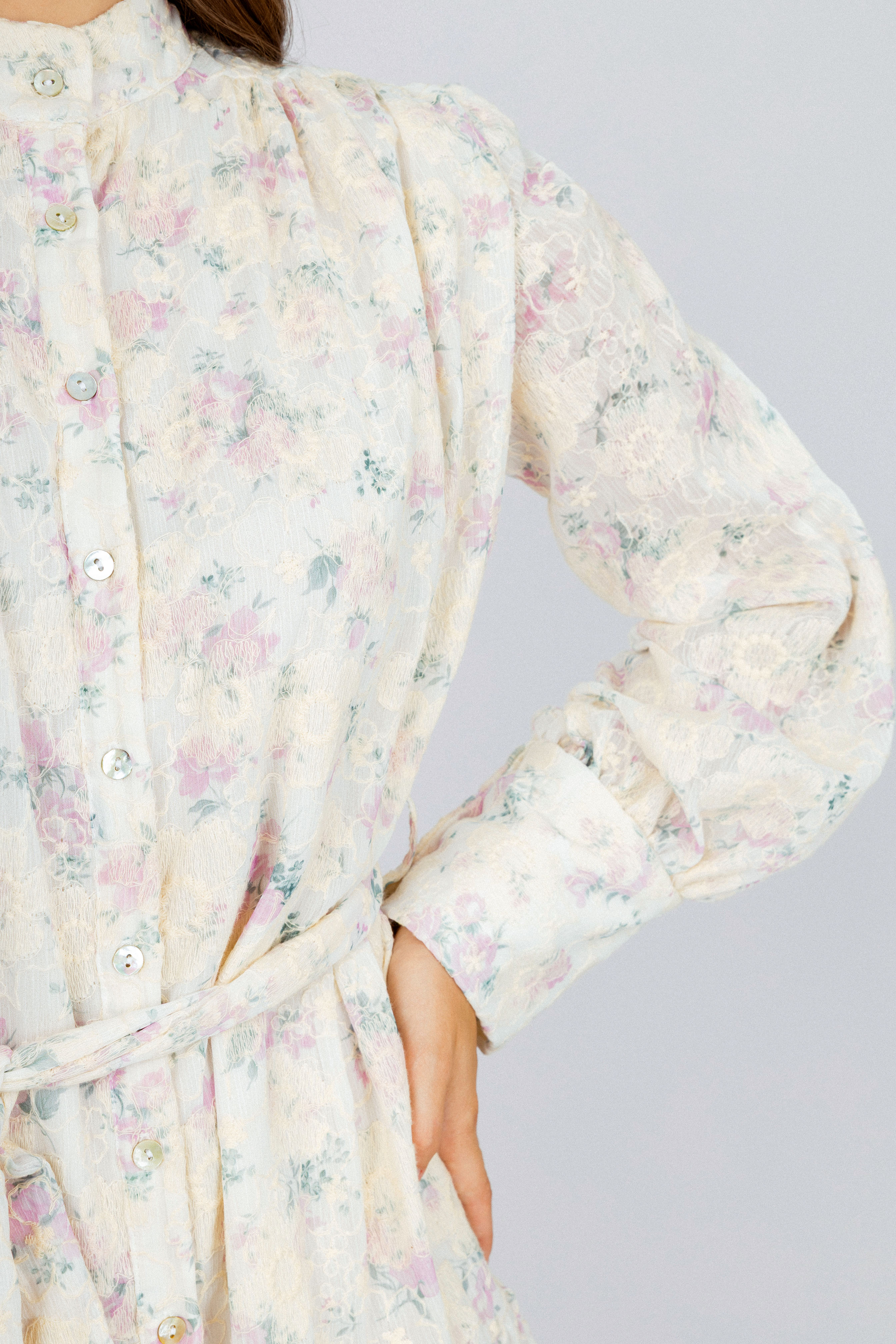 Jacquard Purple Floral Vintage Midi Casual Dress