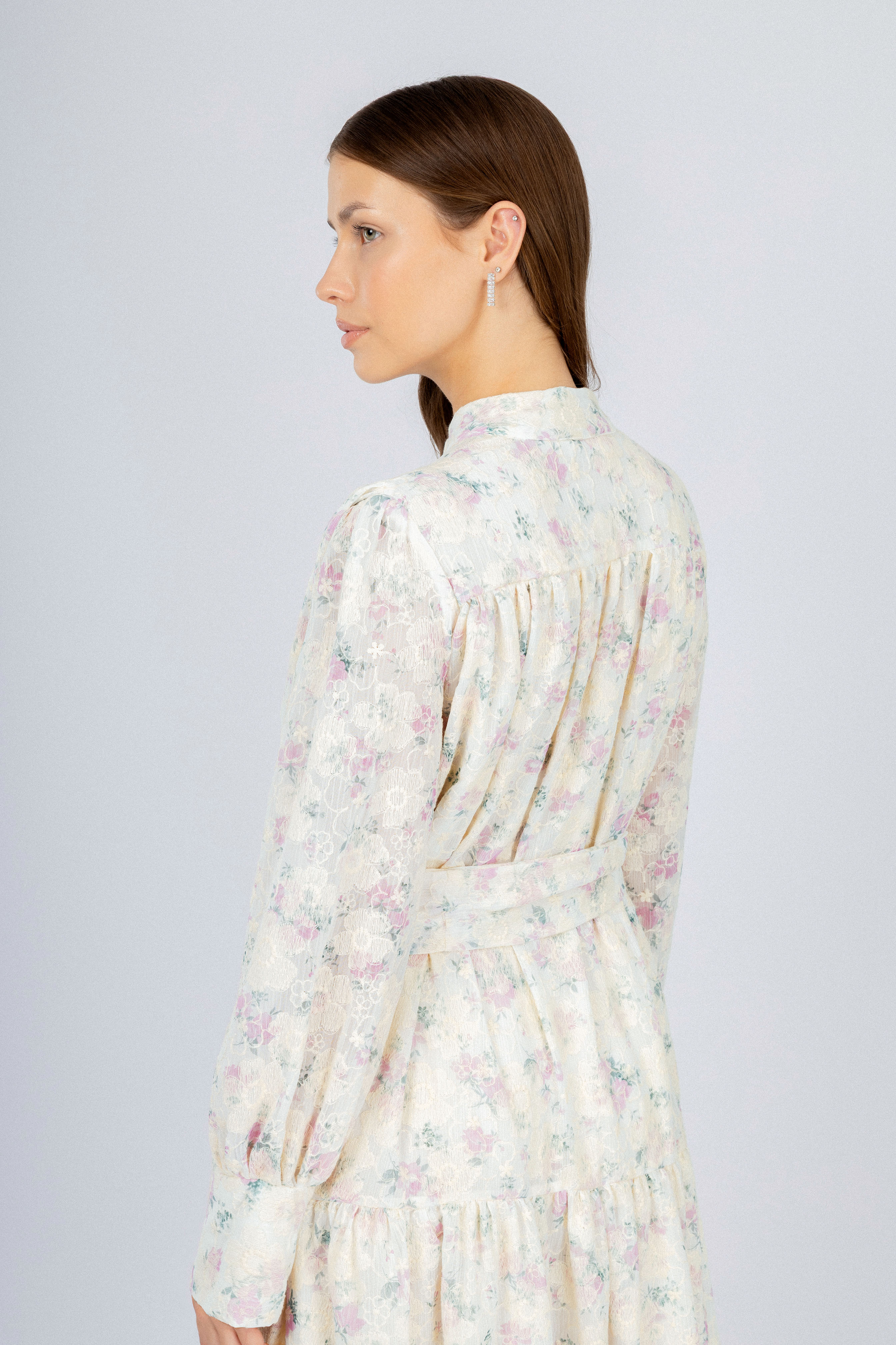 Jacquard Purple Floral Vintage Midi Casual Dress