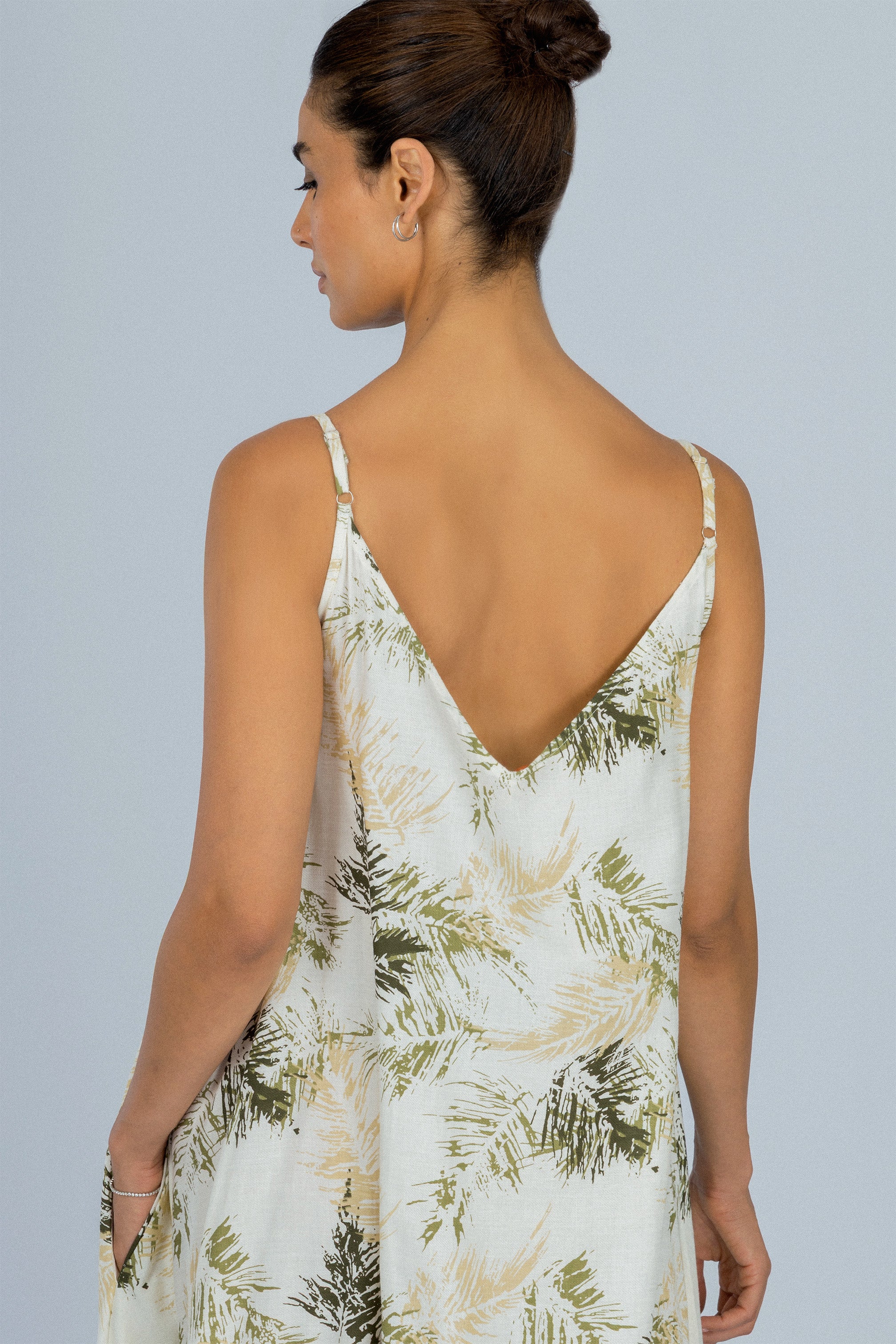 Printed Dark Green Twill Long Casual Dress